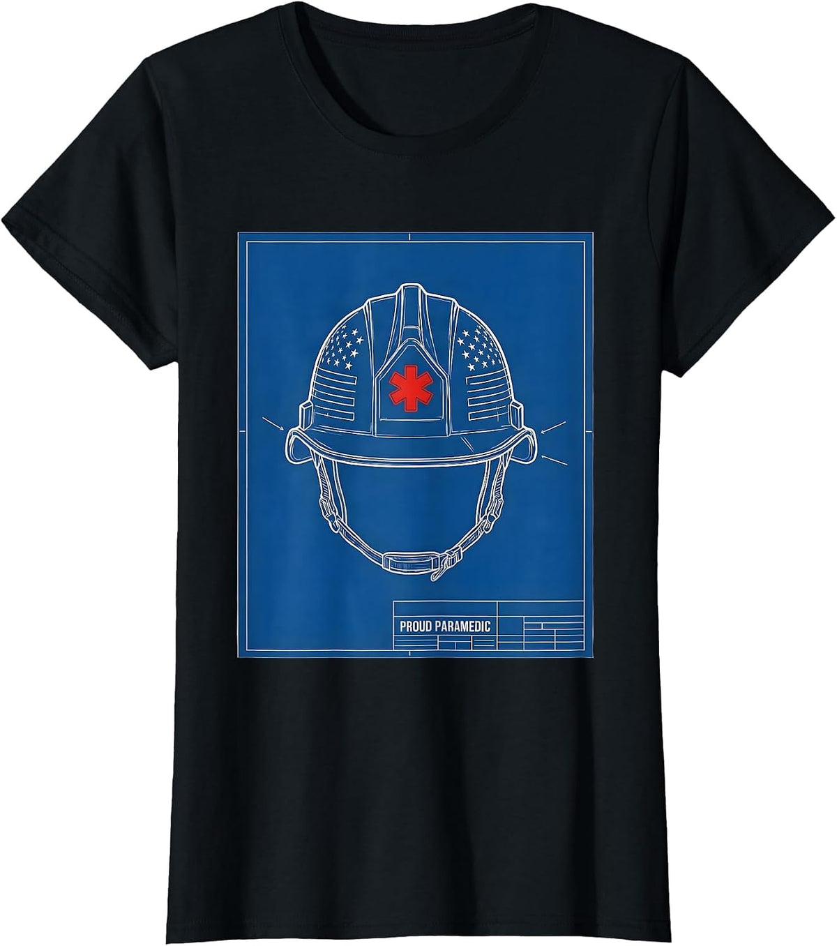 Women's Proud Paramedic Technical Blueprint Patriotic Paramedic Gift T-Shirt - Black