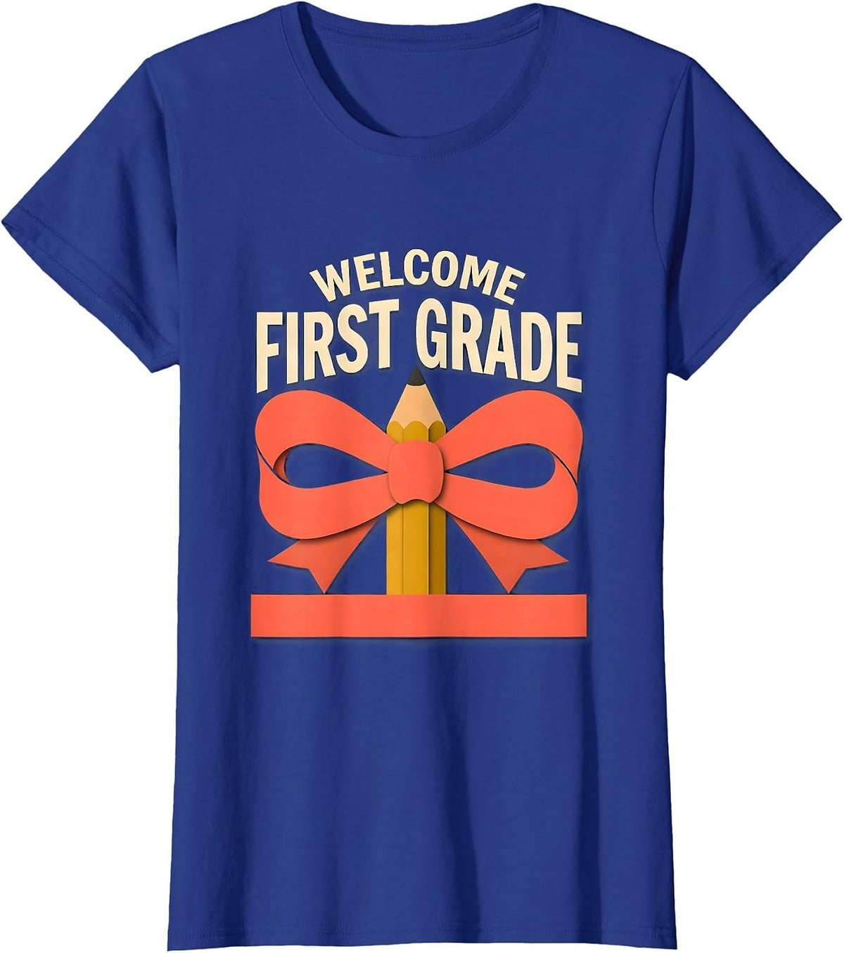 Women's Welcome, First Grade Cute Coquette Bow Back to School Pencil T-Shirt - Royal Blue
