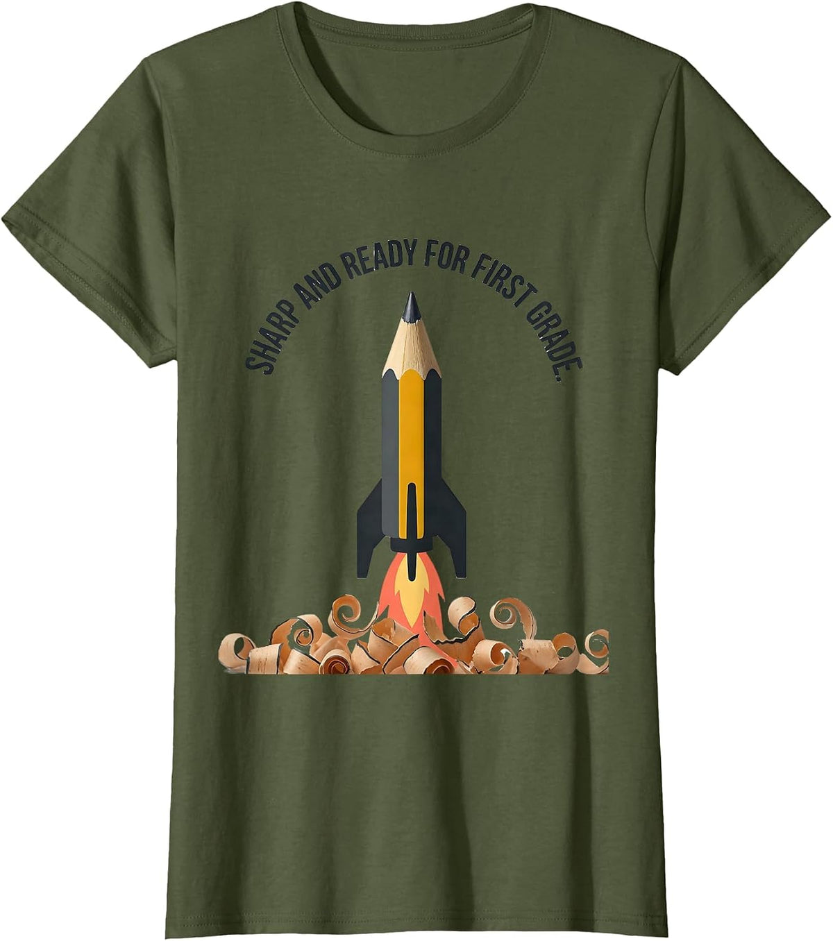 Women's Sharp And Ready For First Grade Cute Back To School Pencil T-Shirt - Olive Green