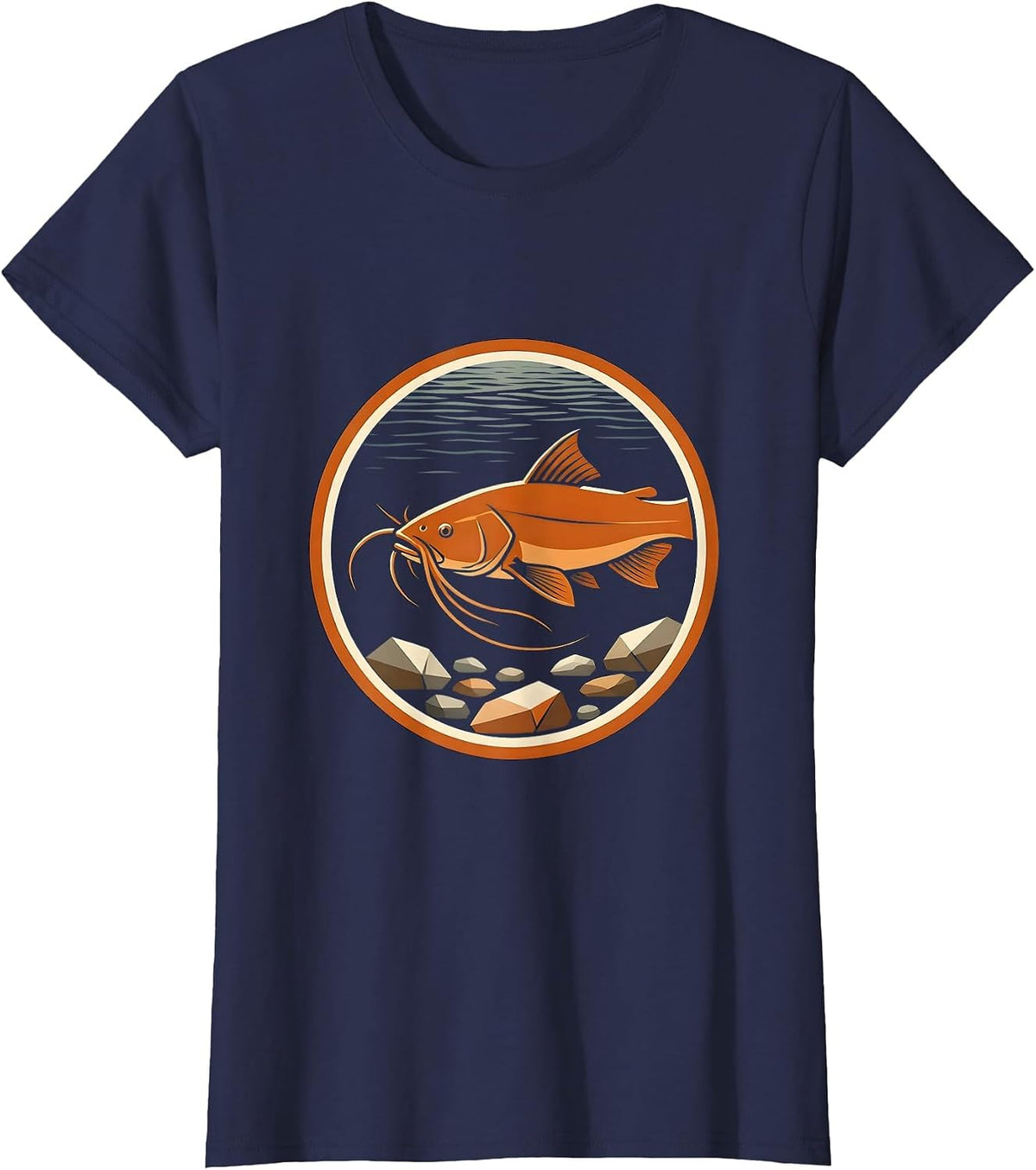Women's Catfish on the Riverbed Fishing Graphic T-Shirt - Navy Blue