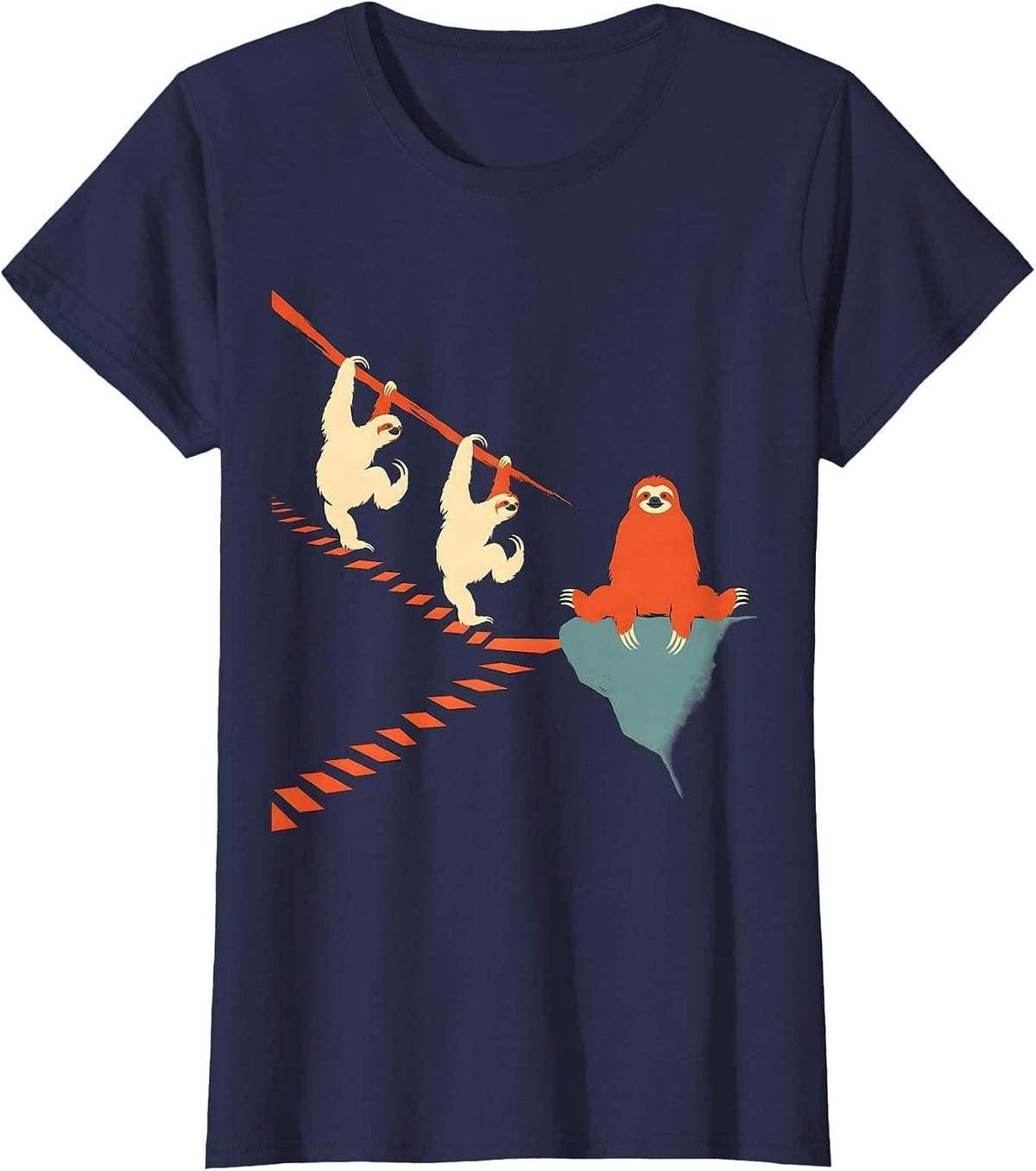 Women's Hooked Sloth Switchback Hiker Trail Humor T-Shirt - Navy Blue