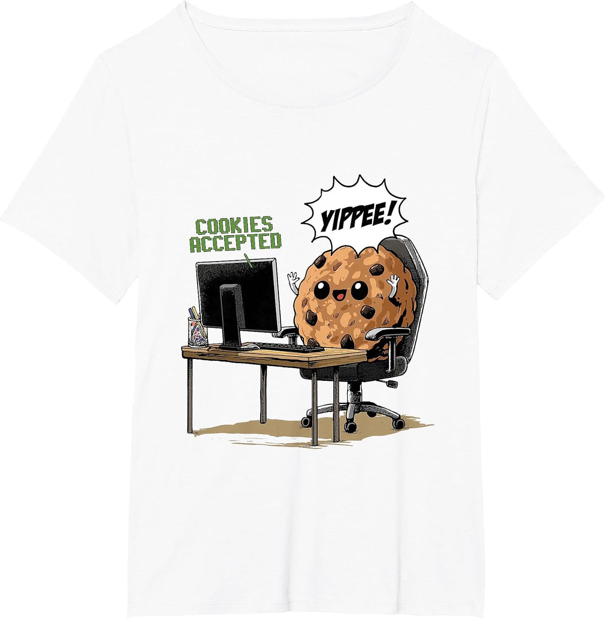 Cookies Accepted Nerd Shirt Funny Computer Internet Coder T-Shirt, Women's Plus, White, 5X - As Pictured
