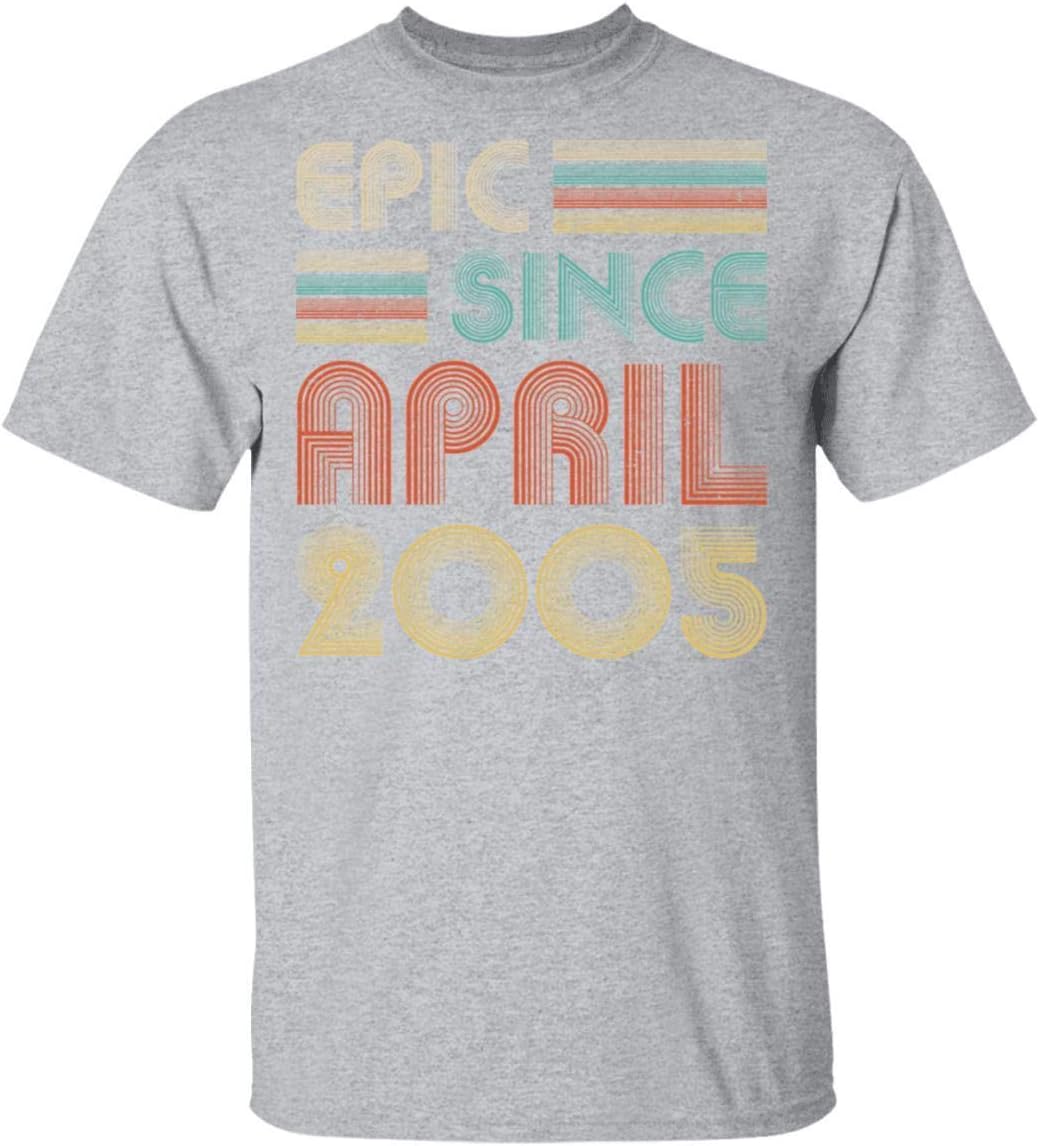 Epic Since April 2005 Vintage 21st Birthday Shirt Short Sleeve Tee - Sport Grey