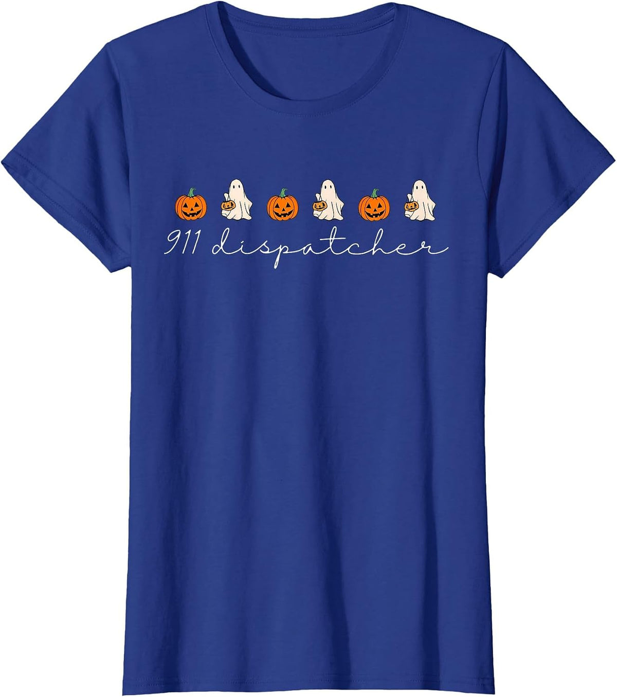 911 Dispatcher Pumpkin Spooky Ghost Halloween Dispatch T-Shirt - Royal Blue
