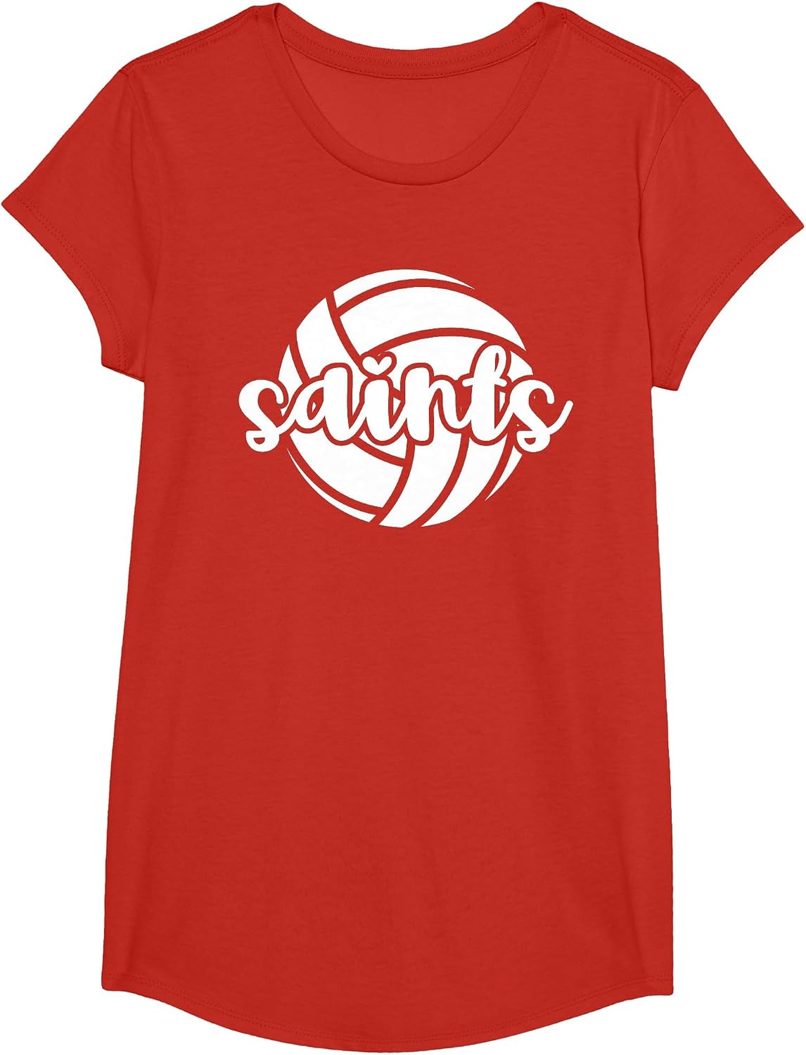 Saints Volleyball Team Mascot School Spirit Game Night T-Shirt - Girls Red