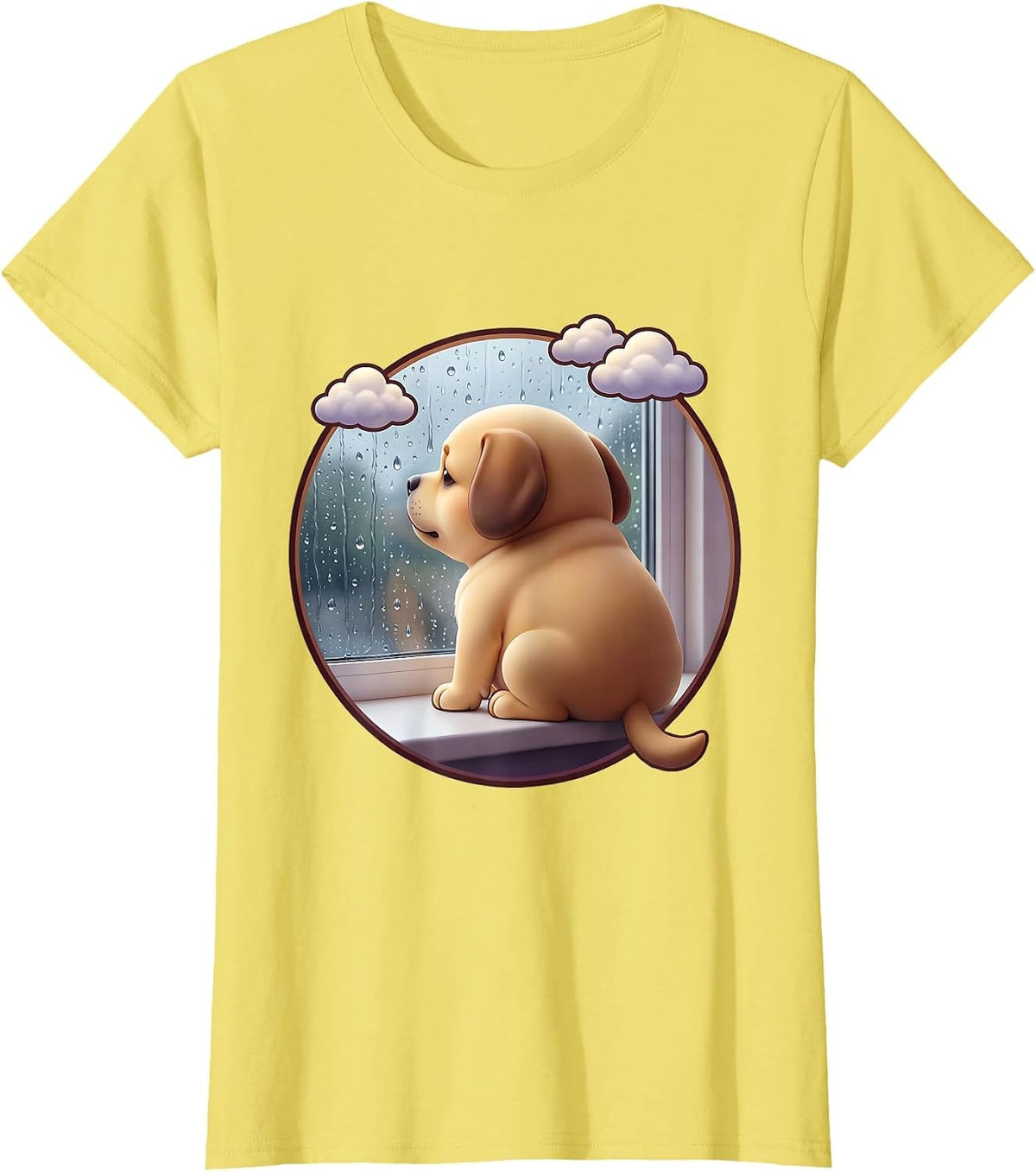 Unbothered Dog Rainy Window Graphic T-Shirt - Lemon Yellow