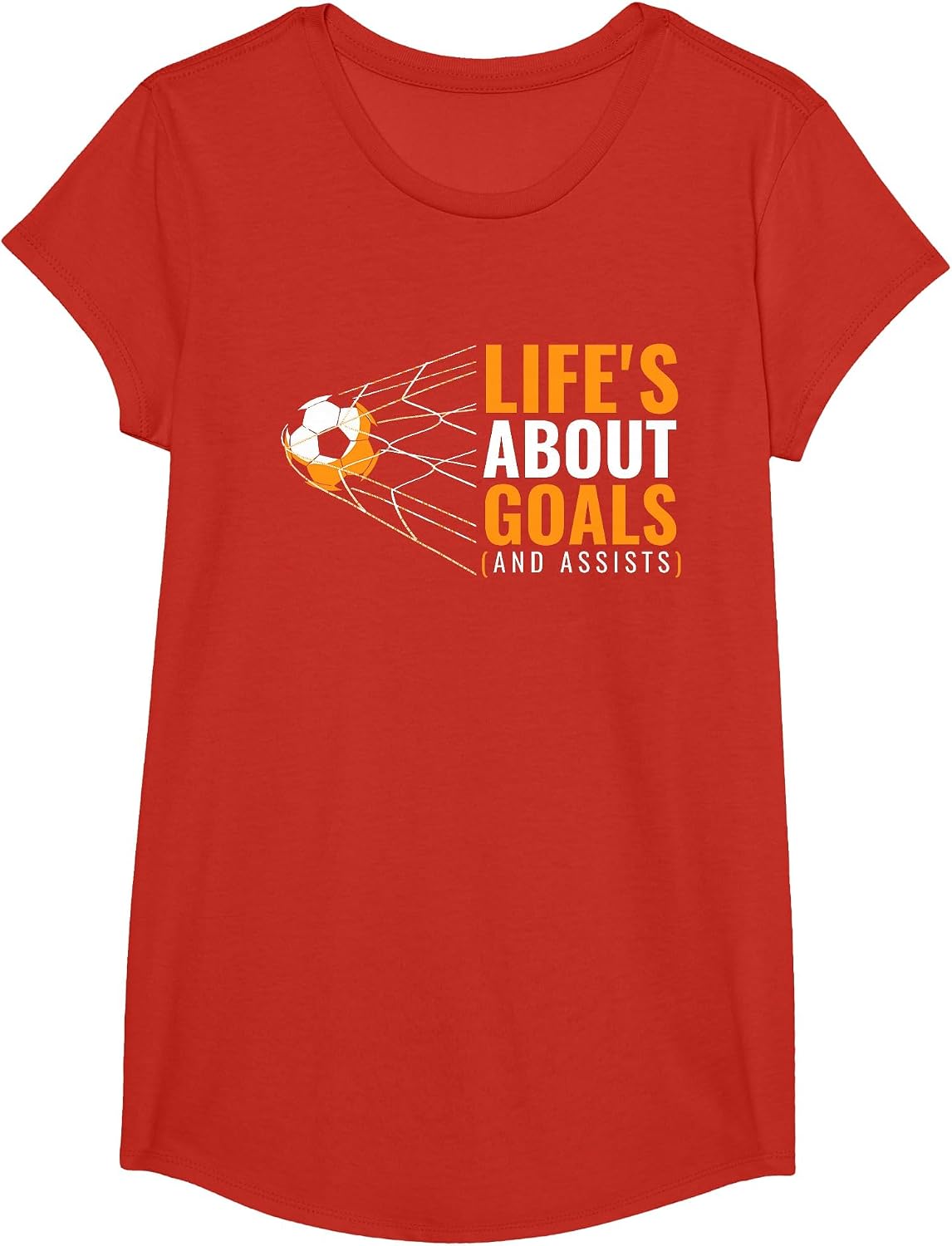 Life’s About Goals and Assists Funny Quote Youth Soccer T-Shirt - Girls Red