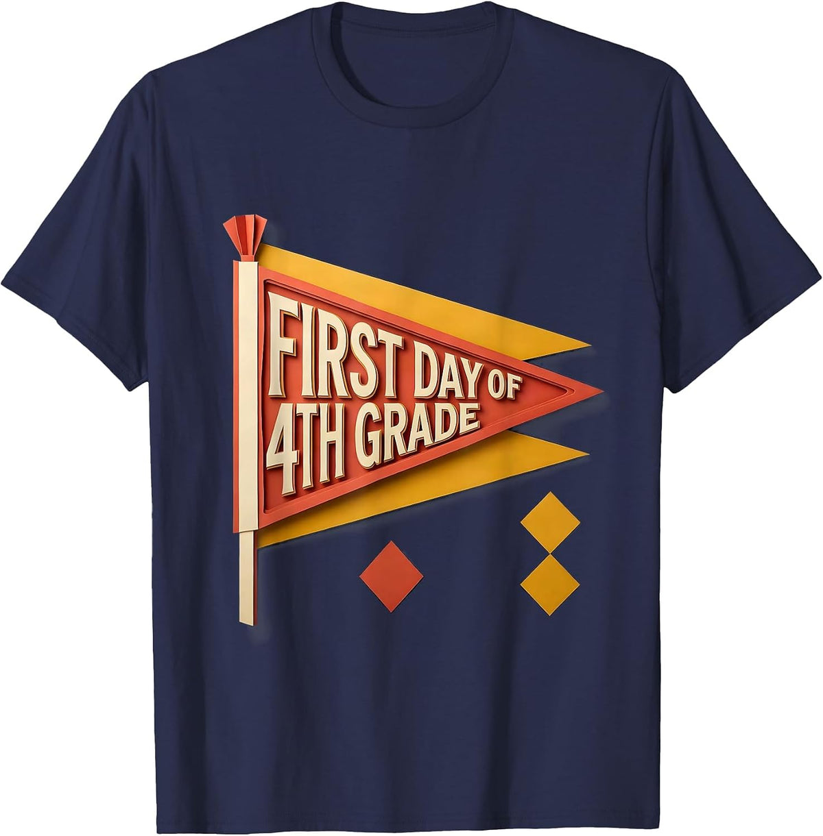First Day of 4th Grade Paper Cutout Back to School Pennant T-Shirt - Navy Blue