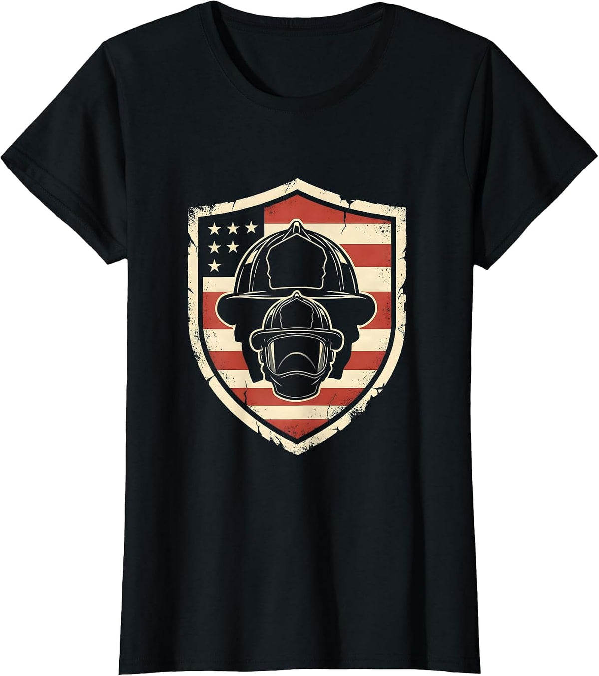 Firefighter Helmet Shield Patriotic Dad Role Tribute T-Shirt - Black