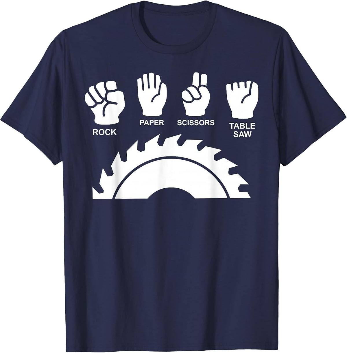 Woodworking Novelty Carpenter Rock Paper Scissor Table Saw T-Shirt - Navy Blue