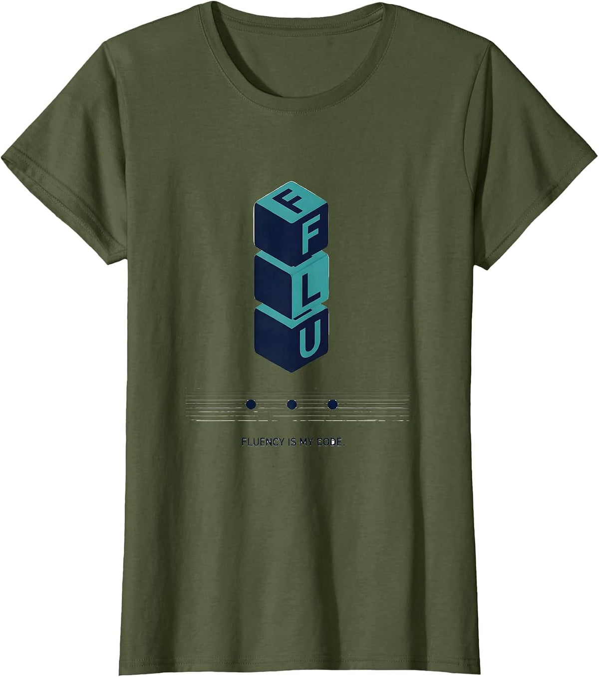 Women's Fluency Is My Code Minimalist Reading Teacher Literacy Humor T-Shirt - Olive Green