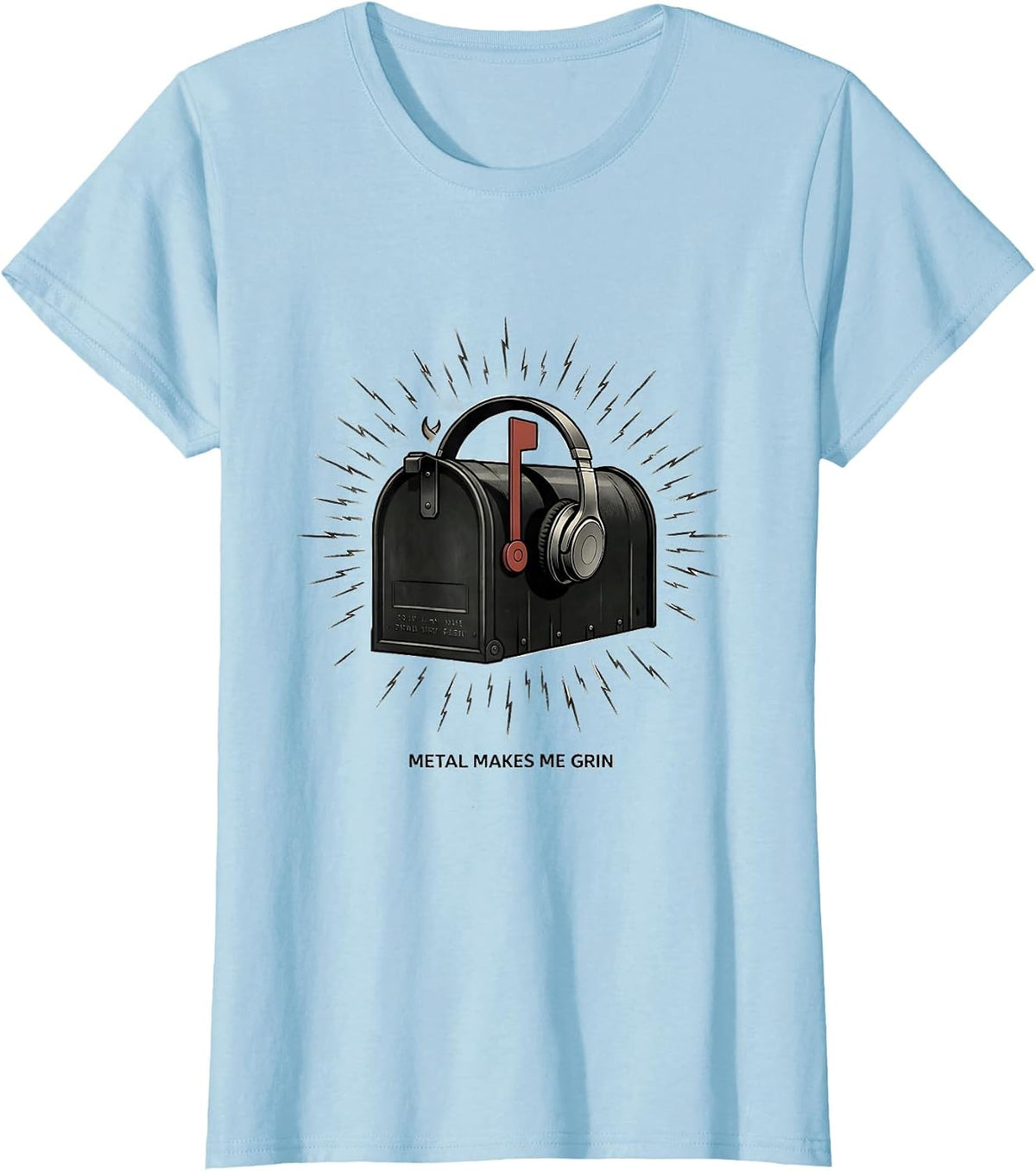 Metal Makes Me Grin Funny Heavy Metal Music Fan Humor T-Shirt - Baby Blue