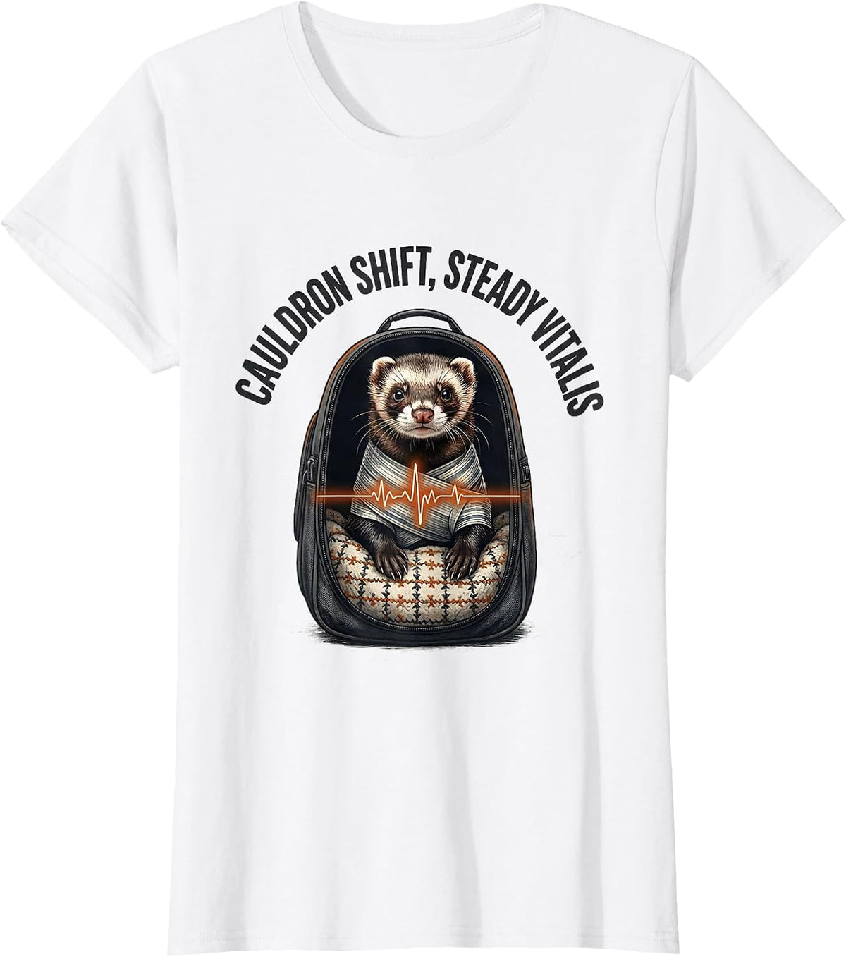 Women's Cauldron Shift Steady Vitals Funny Vet Tech Veterinary T-Shirt - White