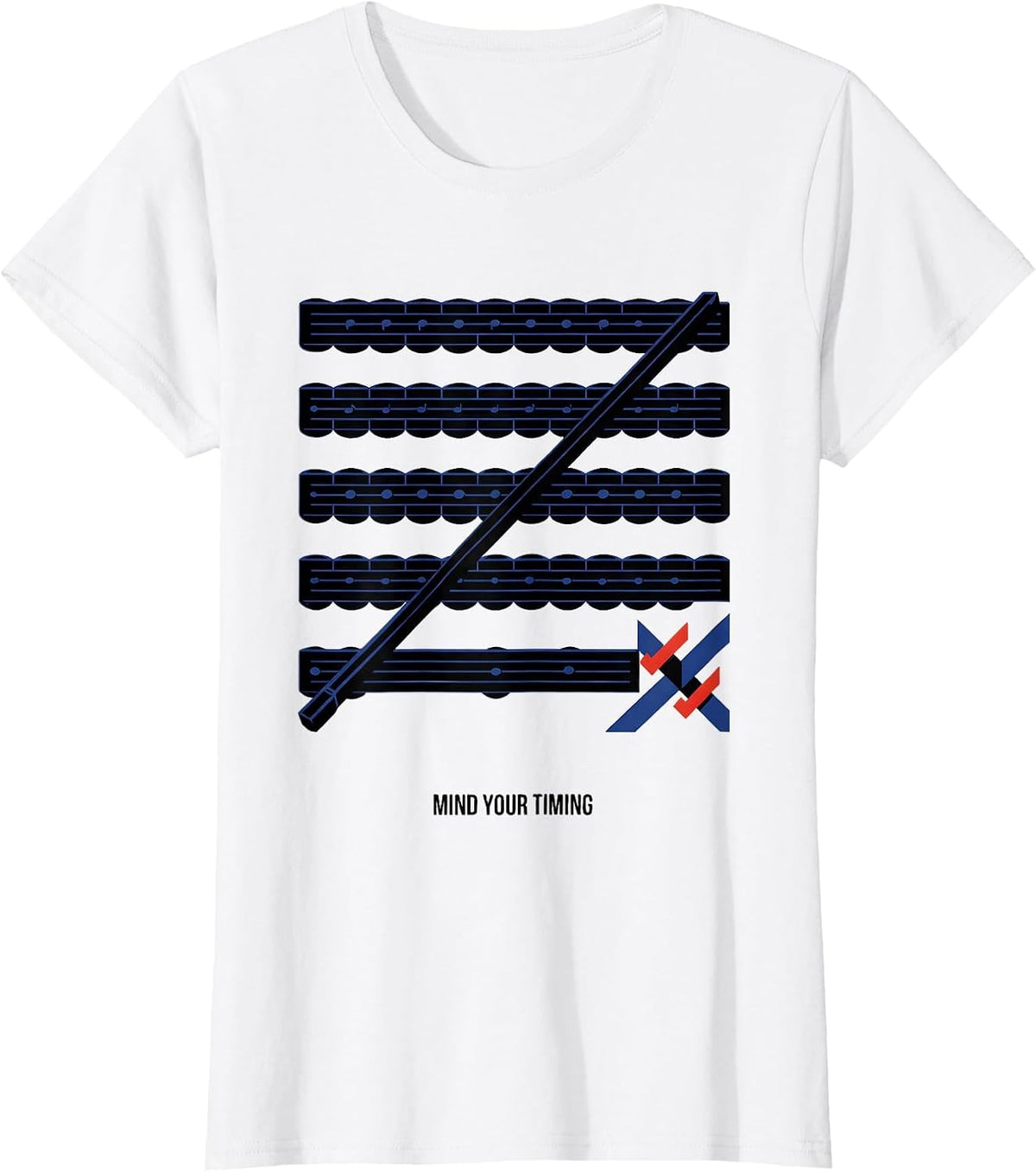 Women's Mind Your Timing Geometric Music Teacher Pun Humor Gift T-Shirt - White