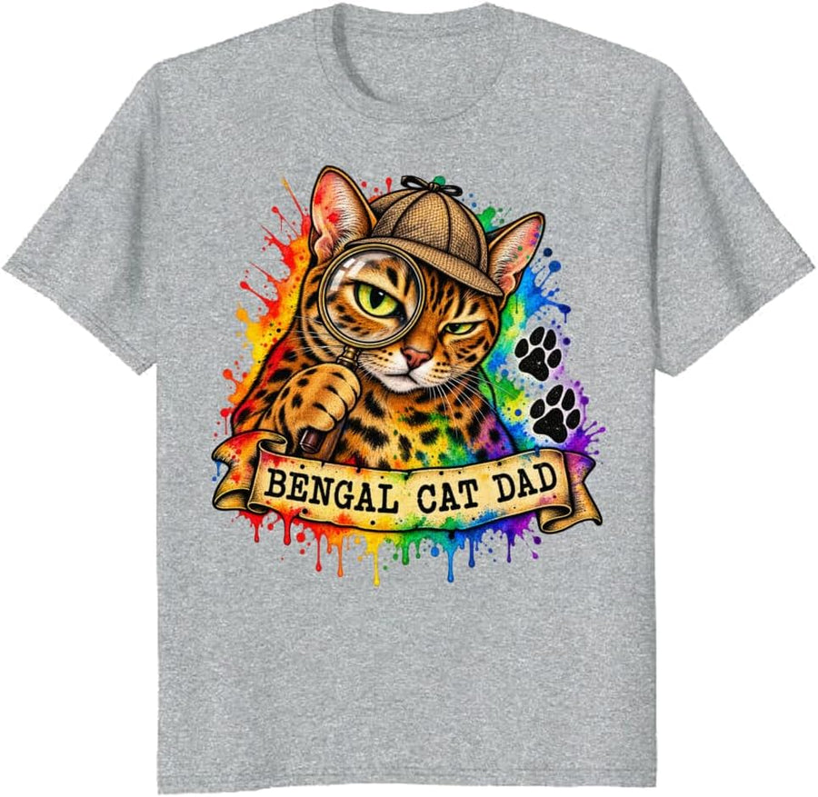 Bengal Cat Dad T-Shirt Retro Lantern Campsite Graphic Tee - S3