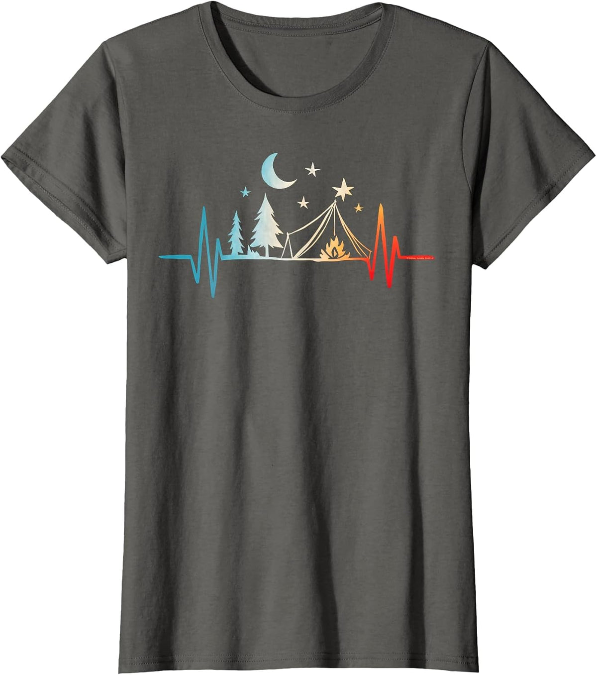 Forest Mountains Nature Heartbeat Outdoor Hiking Camping T-Shirt - Asphalt Grey