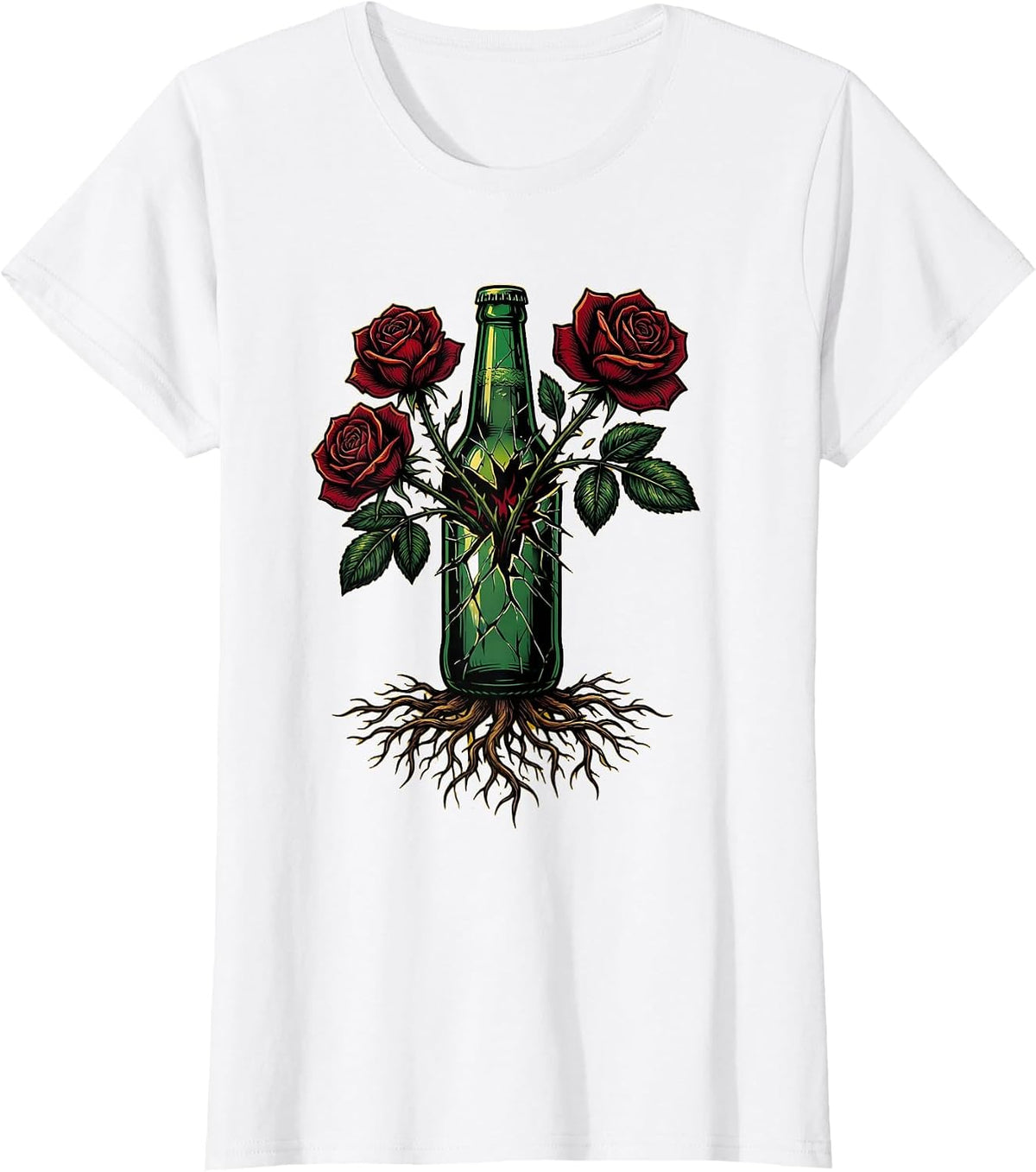 Broken Bottle Roses Punk Rock Graphic Tee T-Shirt - White