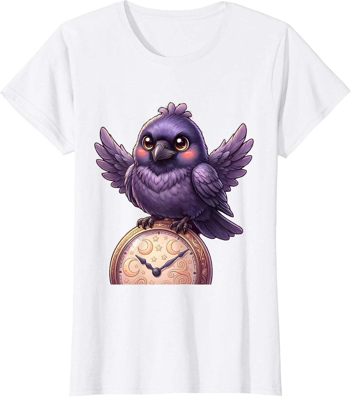 Raven With Pocket Watch Halloween Gothic Art T-Shirt - White