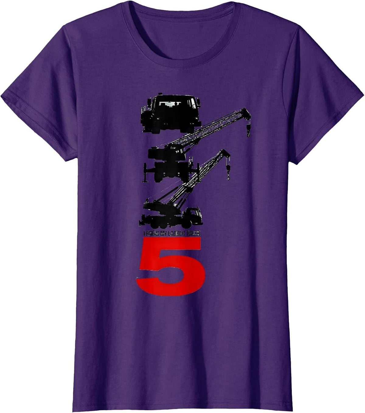 Women's I Know My Ladder Truck 5 Kids Firefighter Fire Truck T-Shirt - Purple