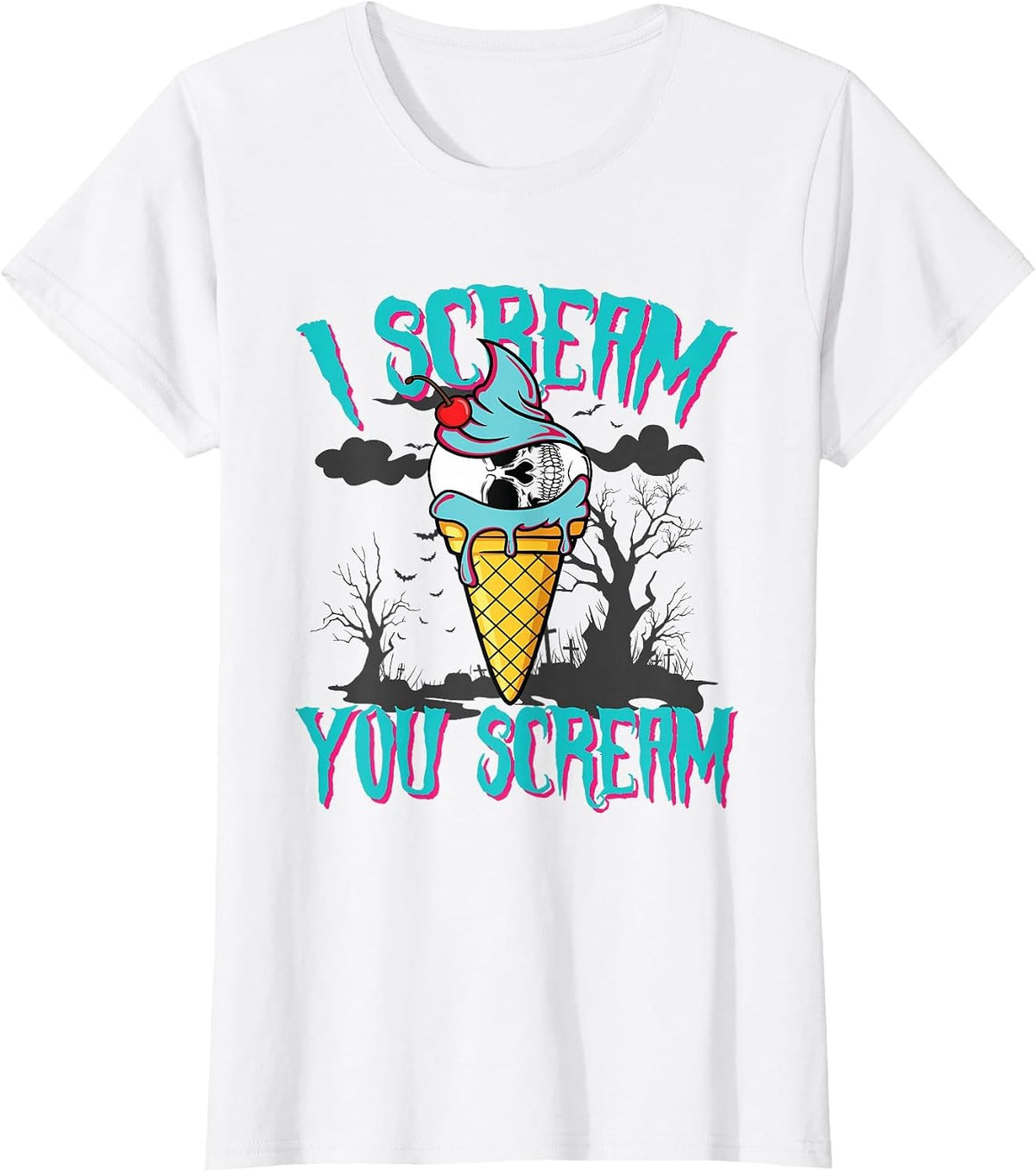 Scary Halloween Skull Ice Cream I Scream You Scream T-Shirt - White