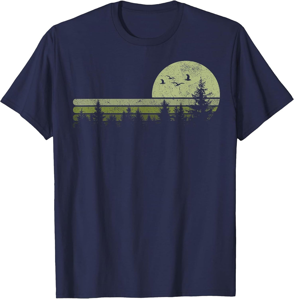Vintage Forest Nature Trees Hiking Outdoor Wildlife T-Shirt - Navy Blue