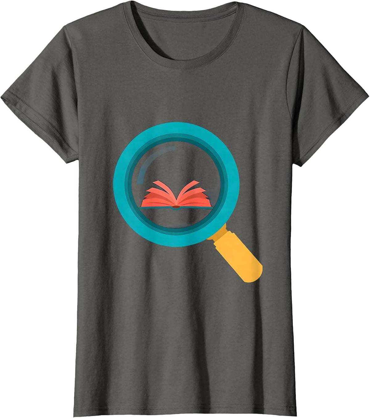 Women's 4th Grade Teacher Magnifying Glass Book Design T-Shirt - Asphalt Grey