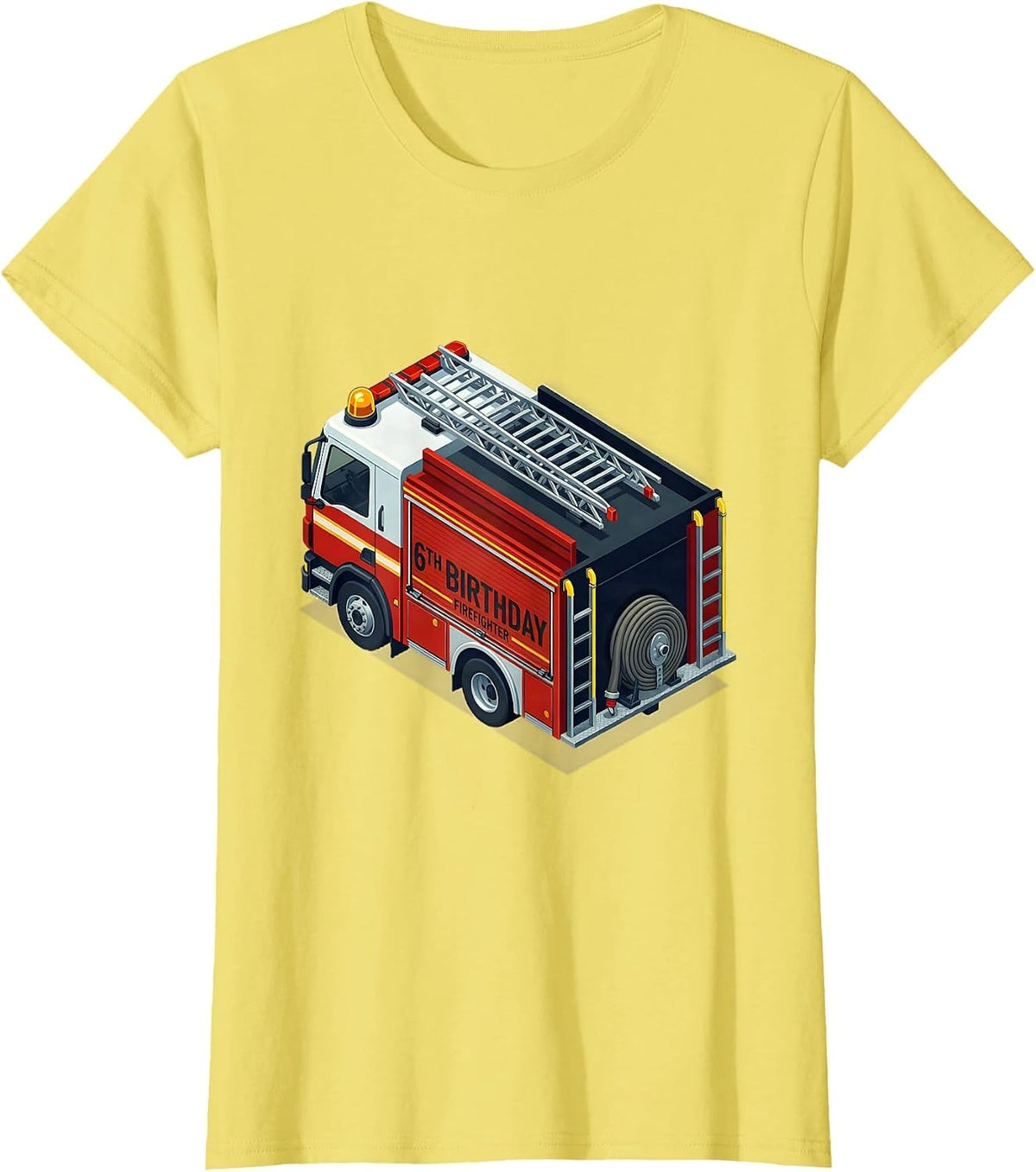 Women's 6th Birthday Firefighter Isometric Fire Truck Kids Party T-Shirt - Lemon Yellow