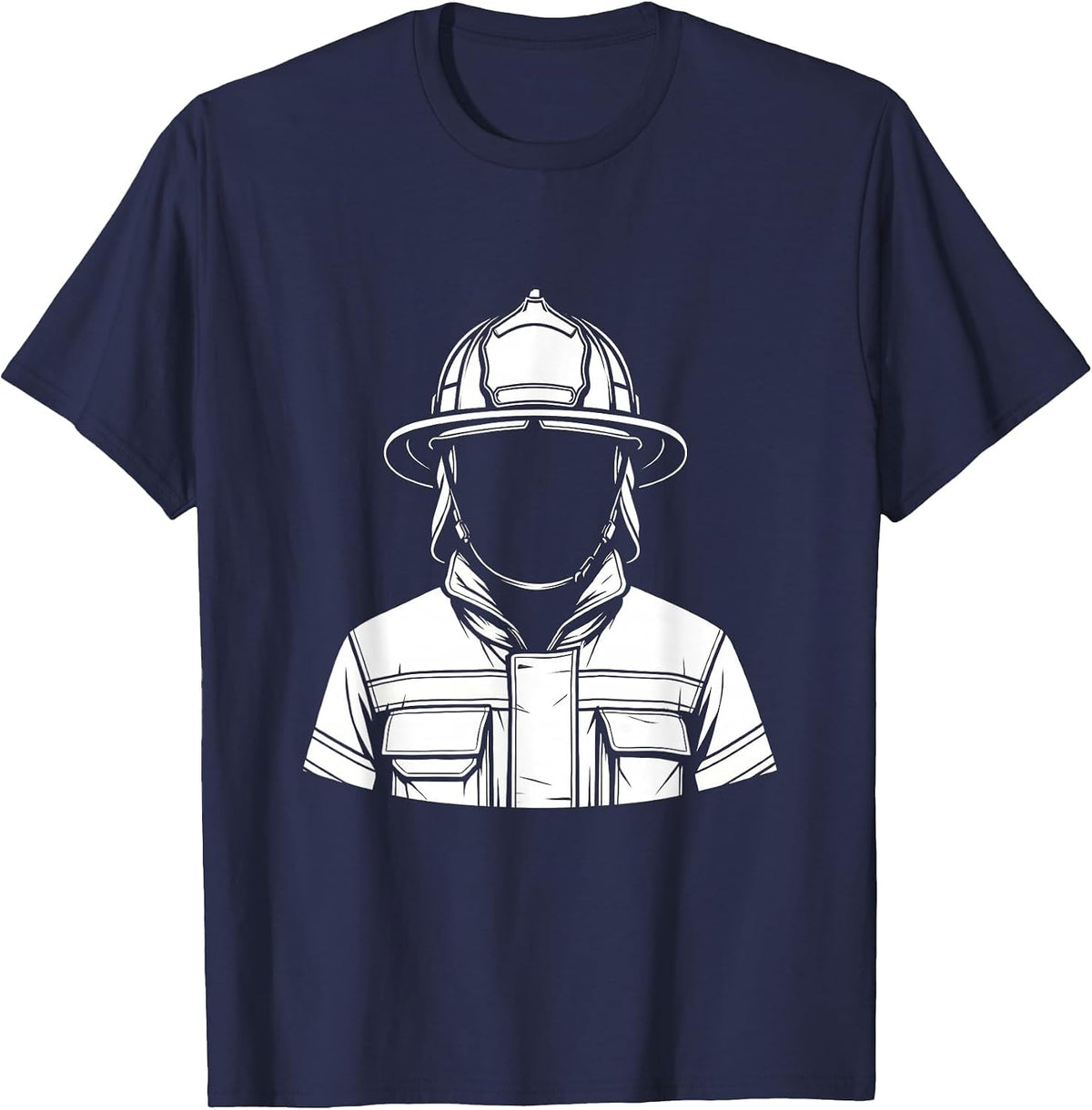 Firefighter Helmet and Turnout Jacket Illustration T-Shirt - Navy Blue