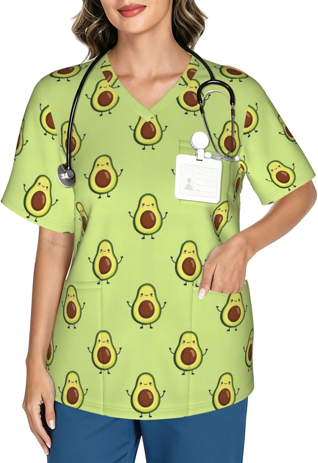 Supdreamc Women's Scrub Top Flexible V Neck Short Sleeve Nursing Uniform - Pattern (786)