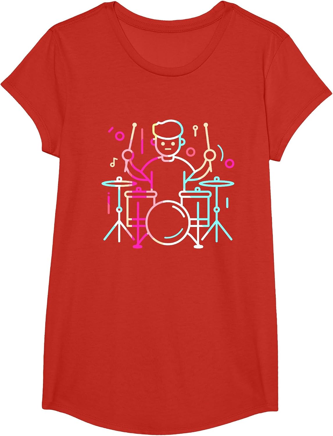 Drummer Boy Drawing Musician Drum Music T-Shirt - Girls Red
