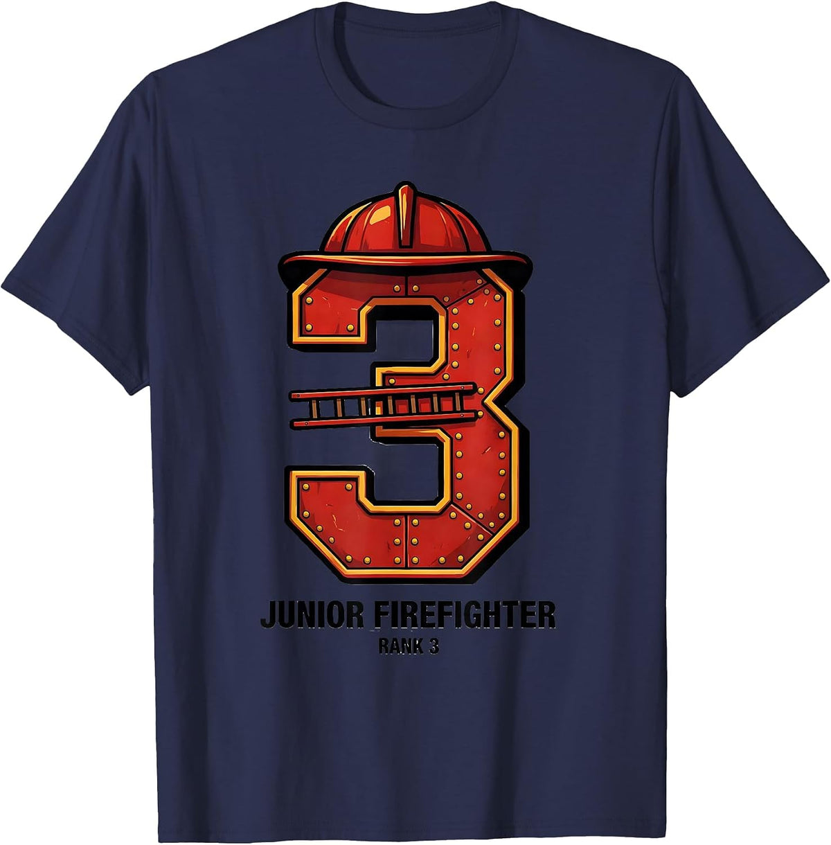 Men's Junior Firefighter Rank 3 Cute Toddler Fire Truck Birthday T-Shirt - Navy Blue