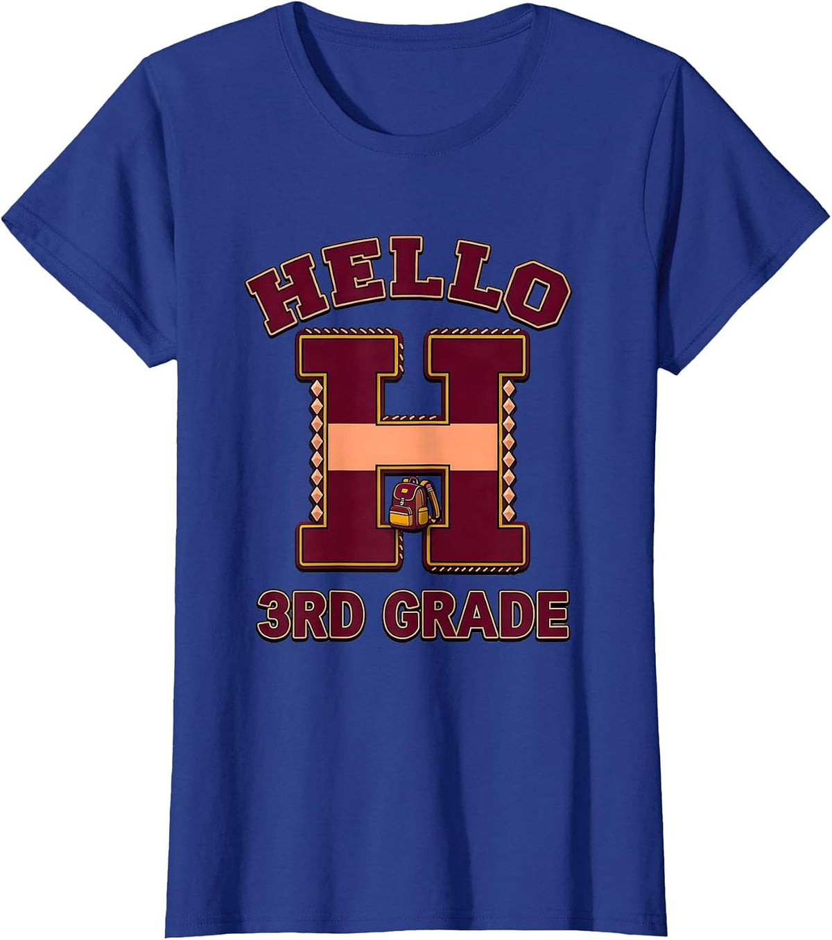 Women's Hello 3rd Grade Sparkle Varsity Back To School First Day T-Shirt - Royal Blue