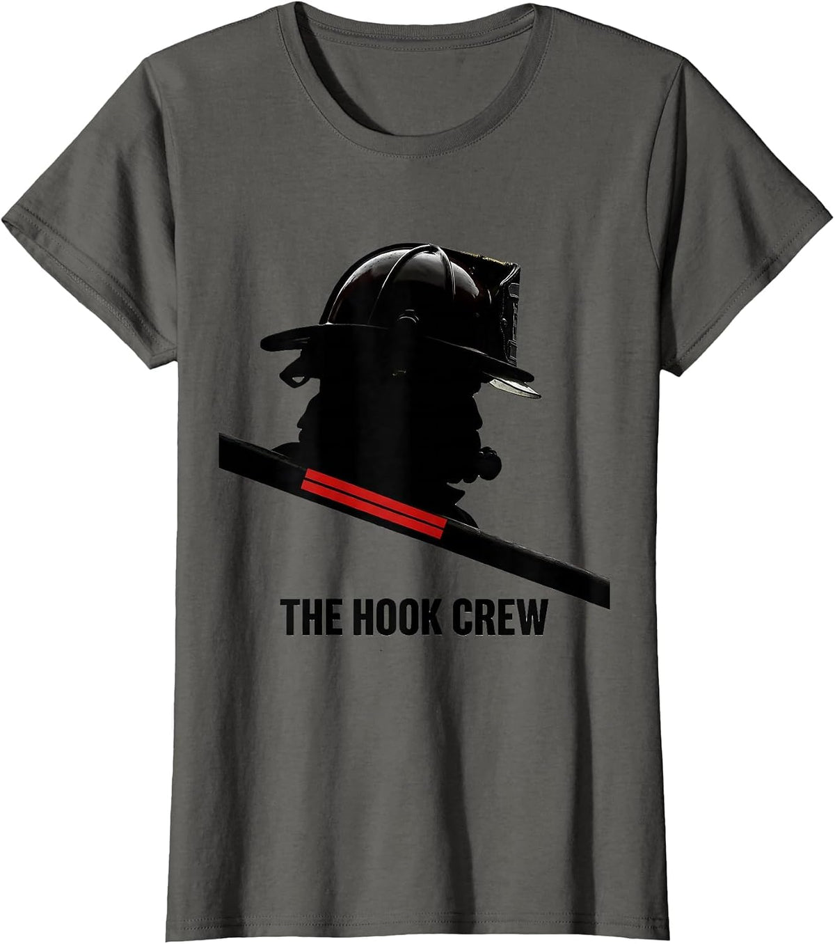 Women's THE HOOK CREW Firefighter Silhouette Humor Tribute Gift T-Shirt - Asphalt Grey