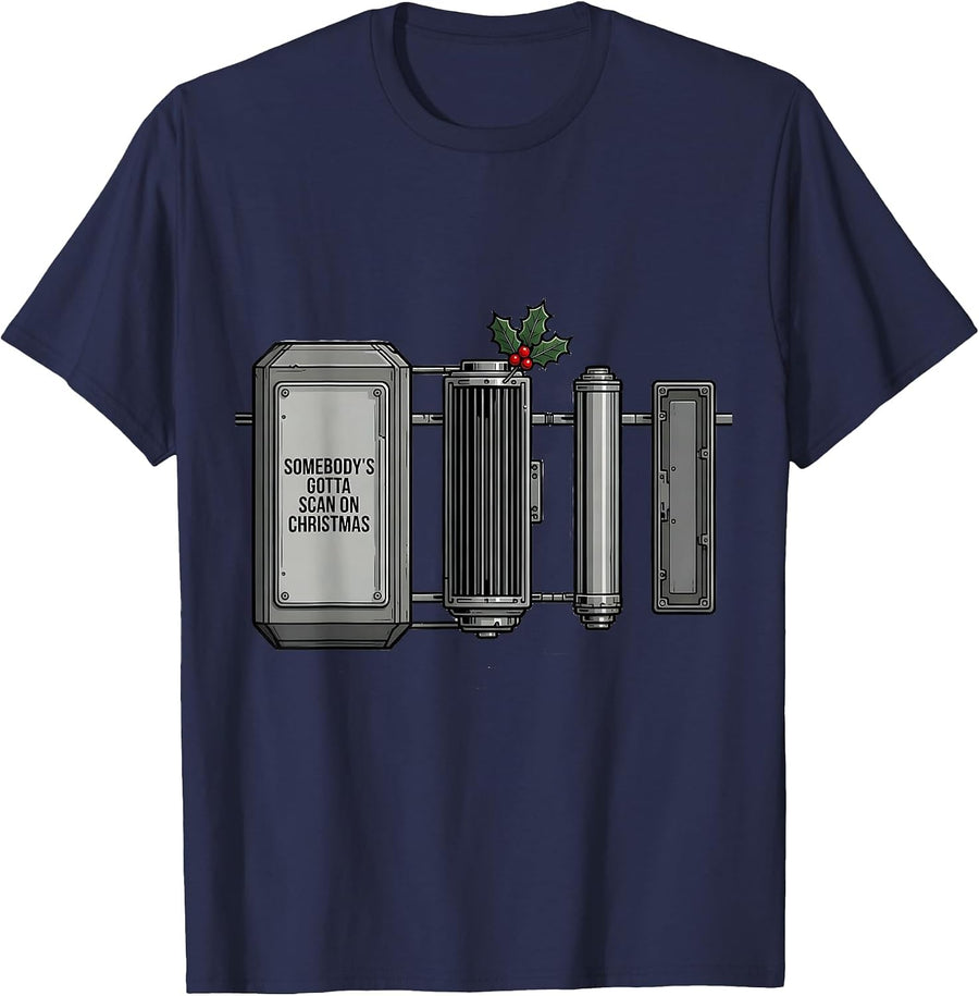 Somebody's Gotta Scan On Christmas Funny Radiology Tech T-Shirt - Navy Blue