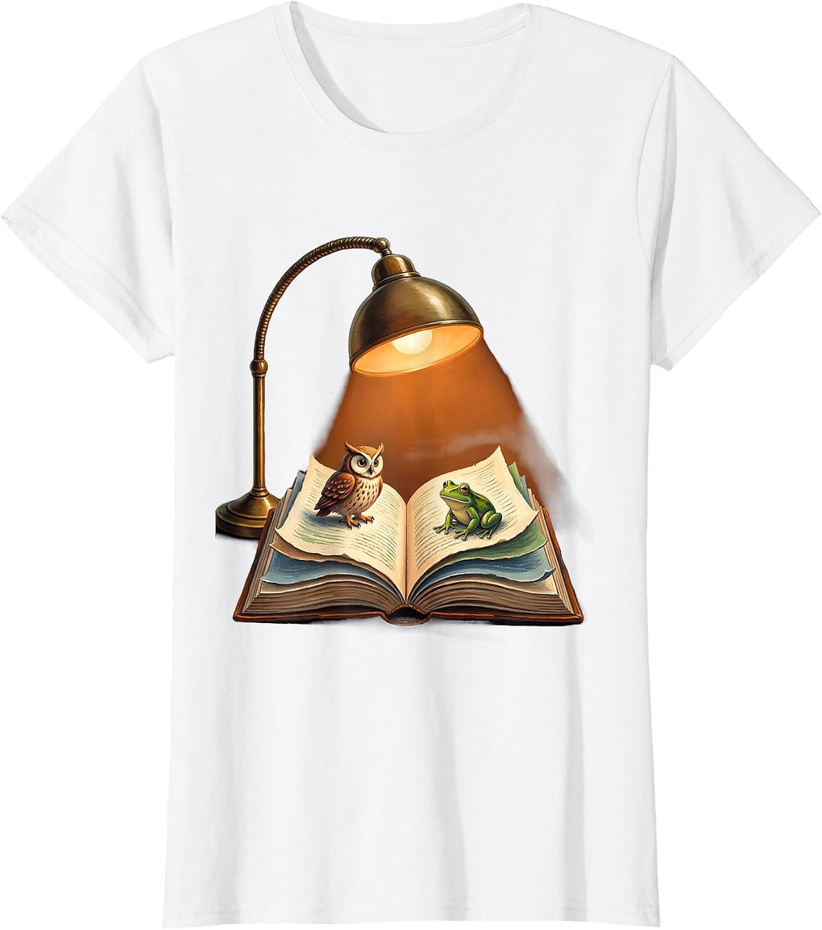Women's Reading Teacher Desk Lamp Storybook Illustration T-Shirt - White