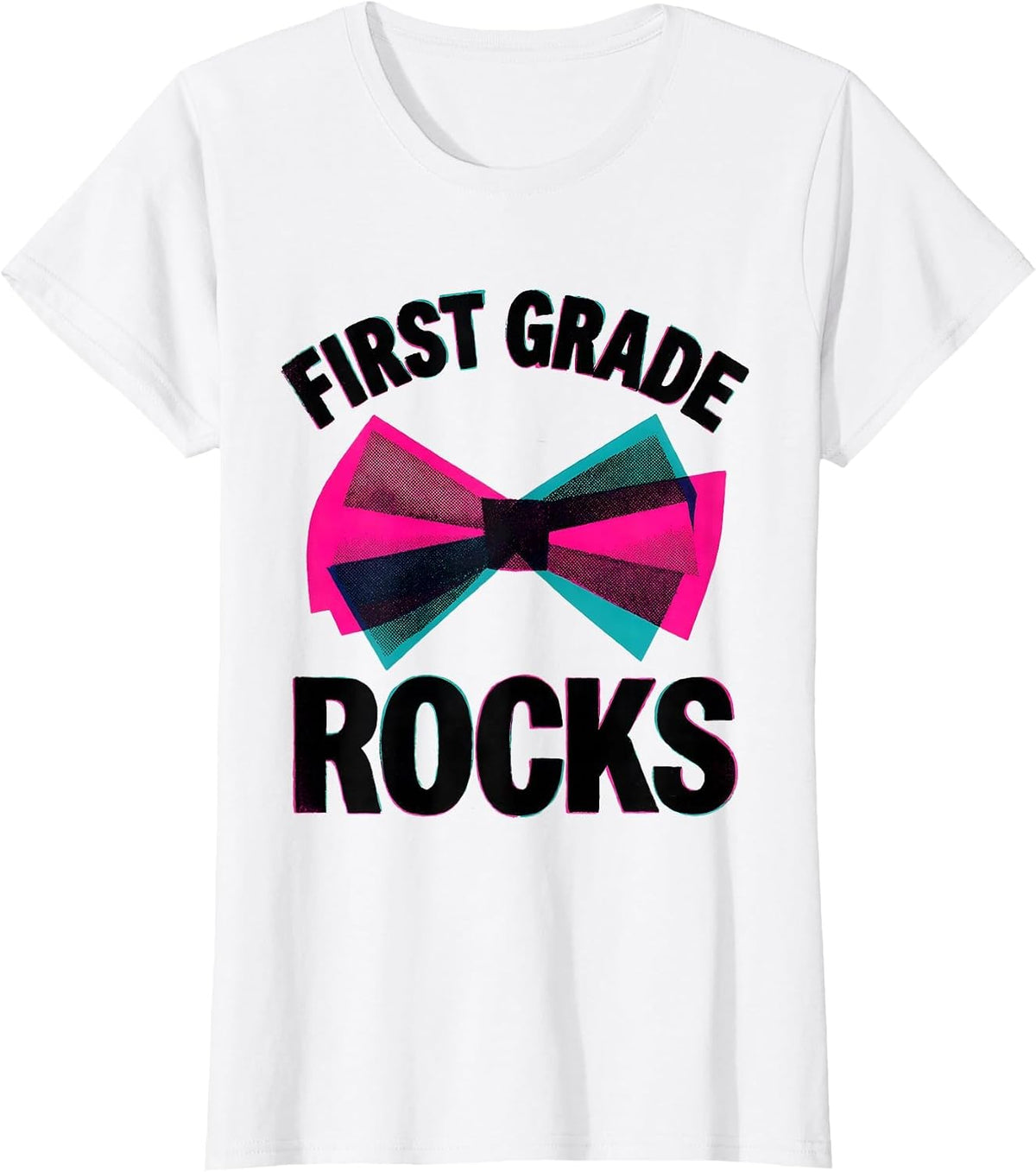 First Grade Rocks Risograph Coquette Bow Back to School T-Shirt - White