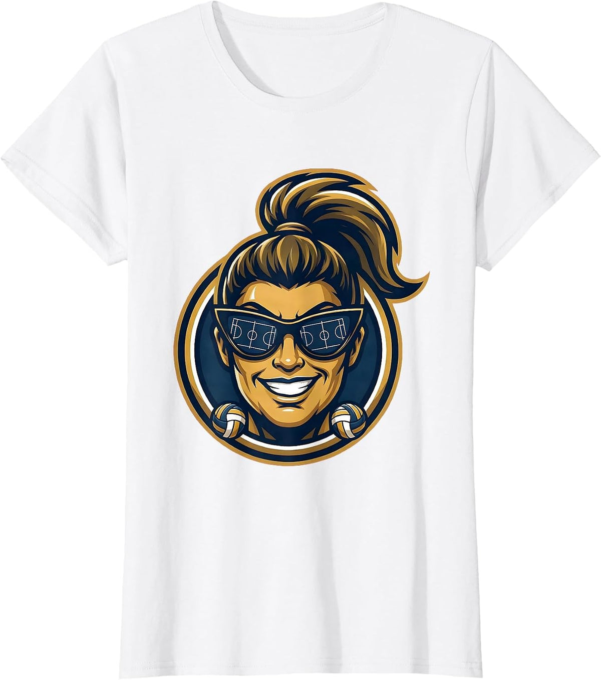 Women's Volleyball Mom Sunglasses Court Reflection Graphic T-Shirt - White