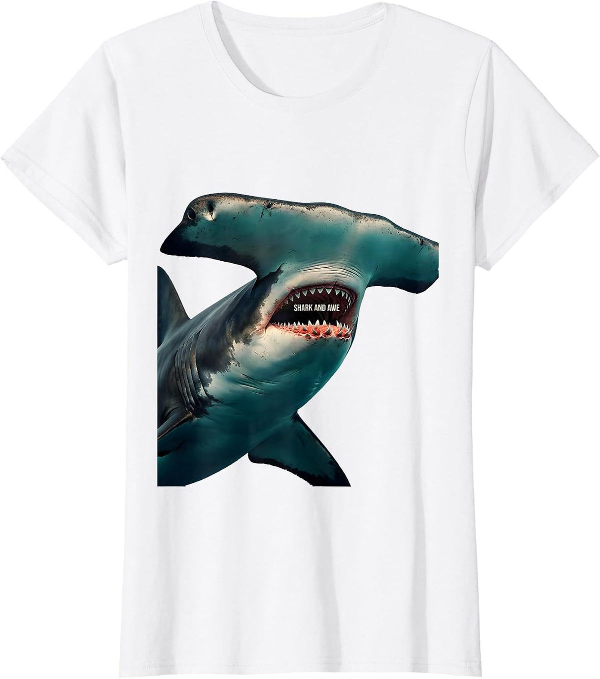 Shark And Awe Midcentury Modern Ocean Animal Humor Novelty T-Shirt - White