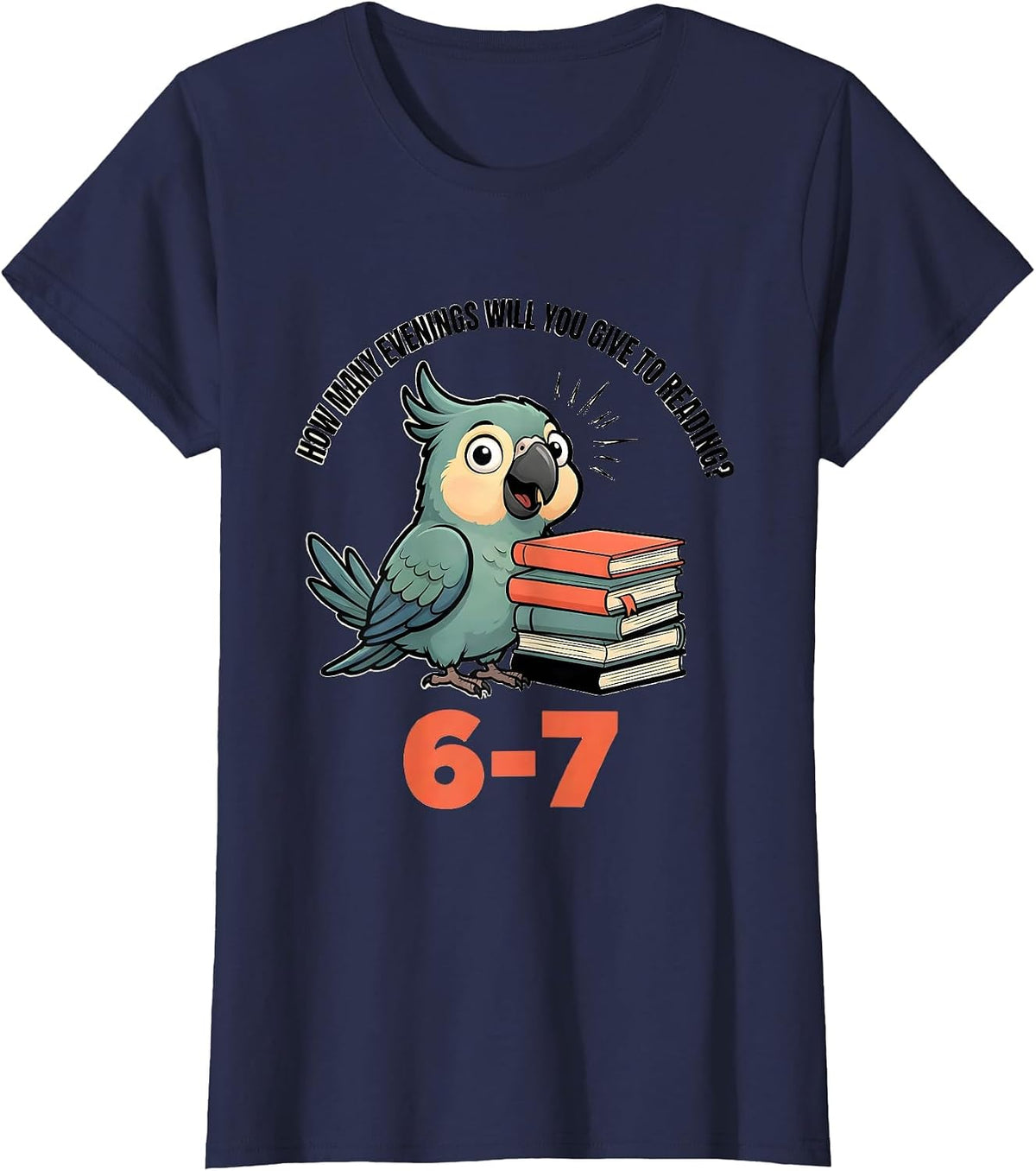 Women's How Many Evenings Will You Give To Reading? 6-7 Teacher T-Shirt - Navy Blue