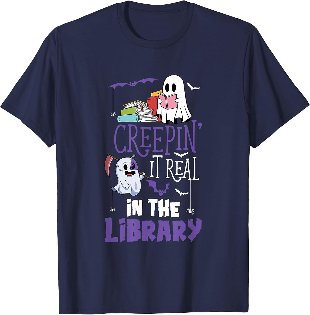 Scary Librarian Reading Teacher Book Lover Halloween Library T-Shirt - Navy Blue