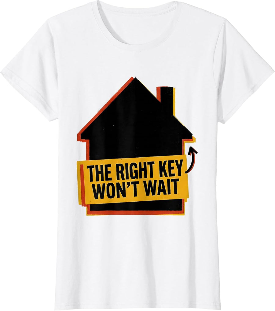 Women's The Right Key Won't Wait Funny Realtor Real Estate Agent T-Shirt - White