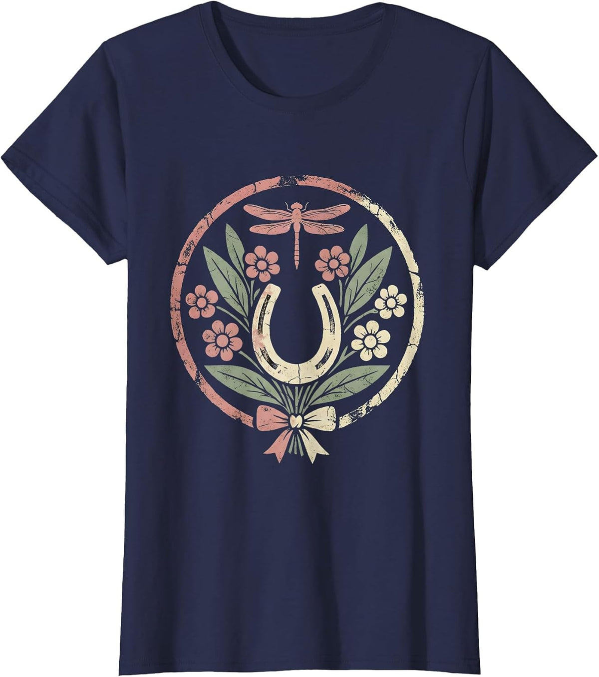 Women's Western Horse Braiding Cowgirl Illustration T-Shirt - Navy Blue
