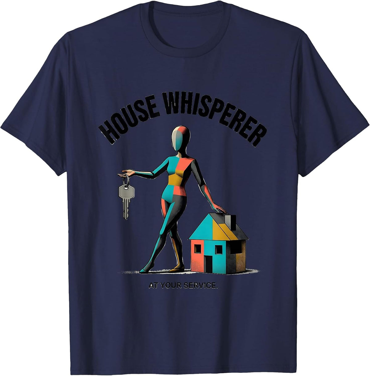 Men's House Whisperer At Your Service Funny Realtor Real Estate T-Shirt - Navy Blue