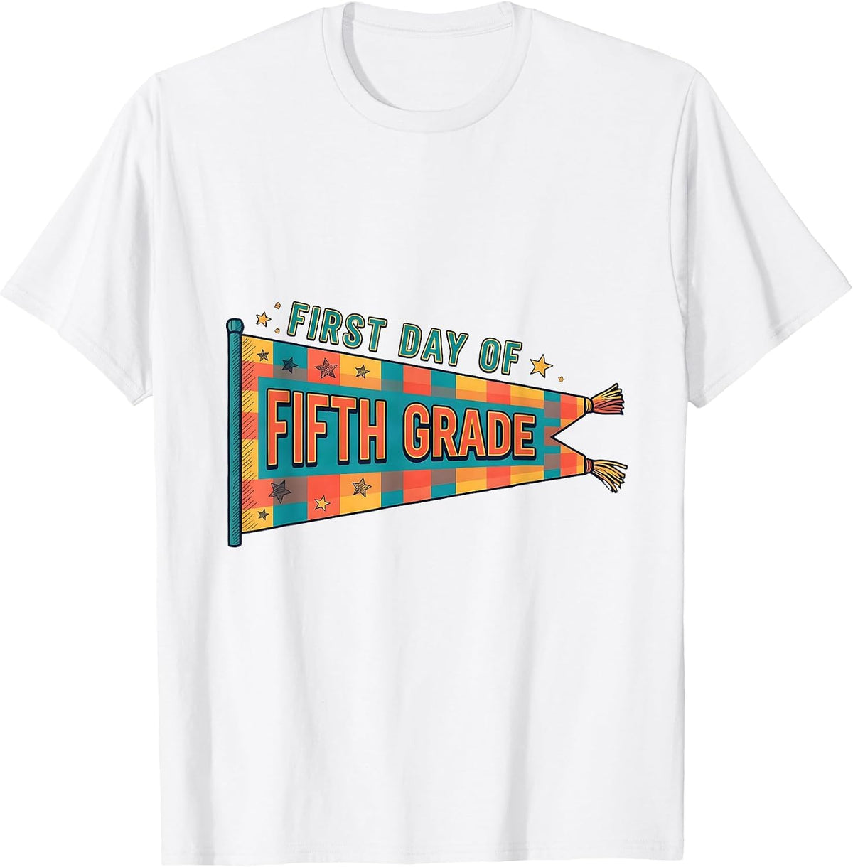 Men's First Day of Fifth Grade Cheerful Back to School Pennant T-Shirt - White