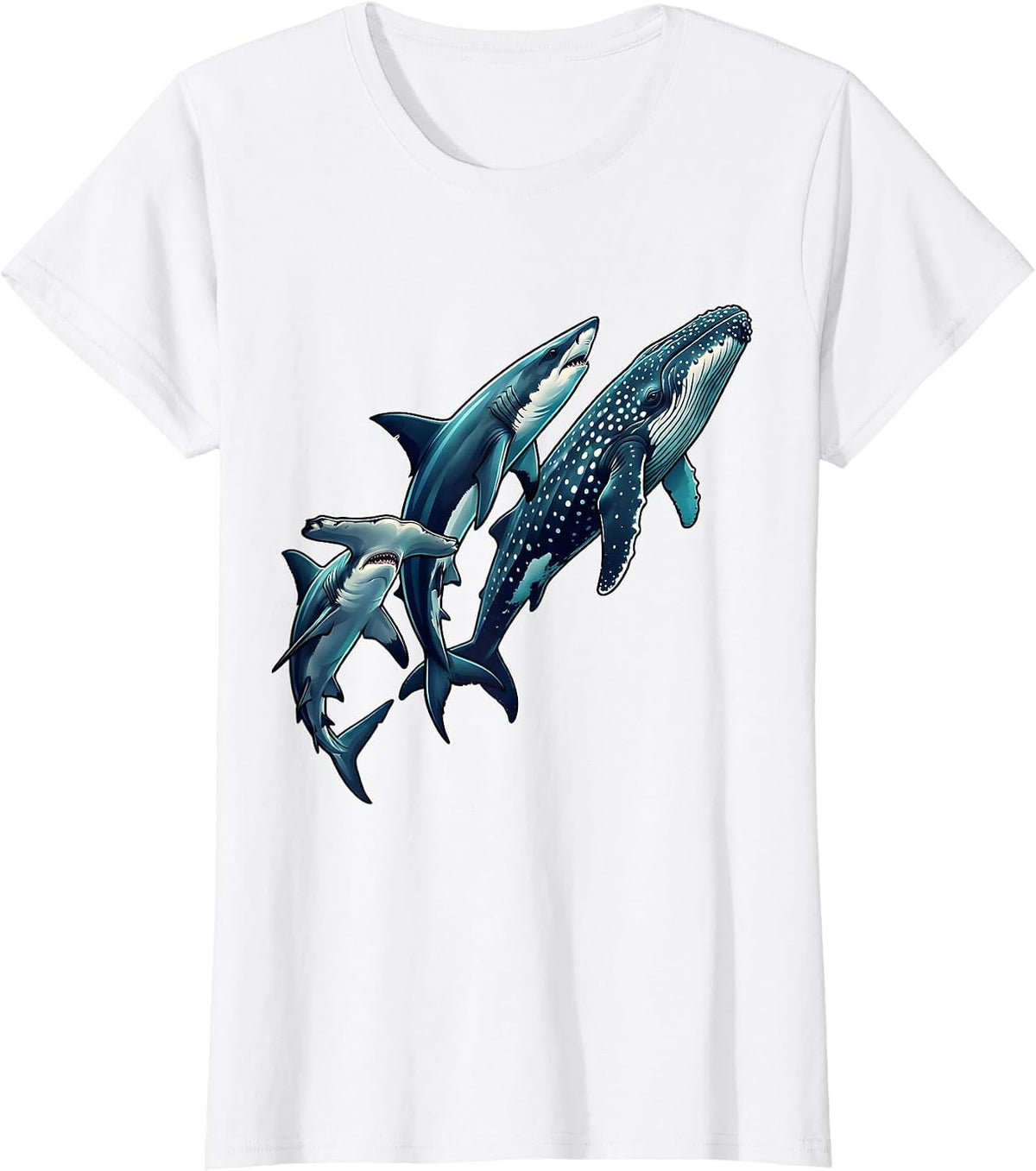 Women's Shark Leaping Marine Animal Lover Ocean Enthusiast Gift T-Shirt - White