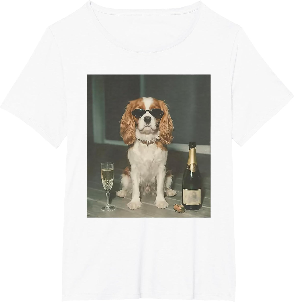Cavalier King Charles Drinking Champagne T-Shirt - White