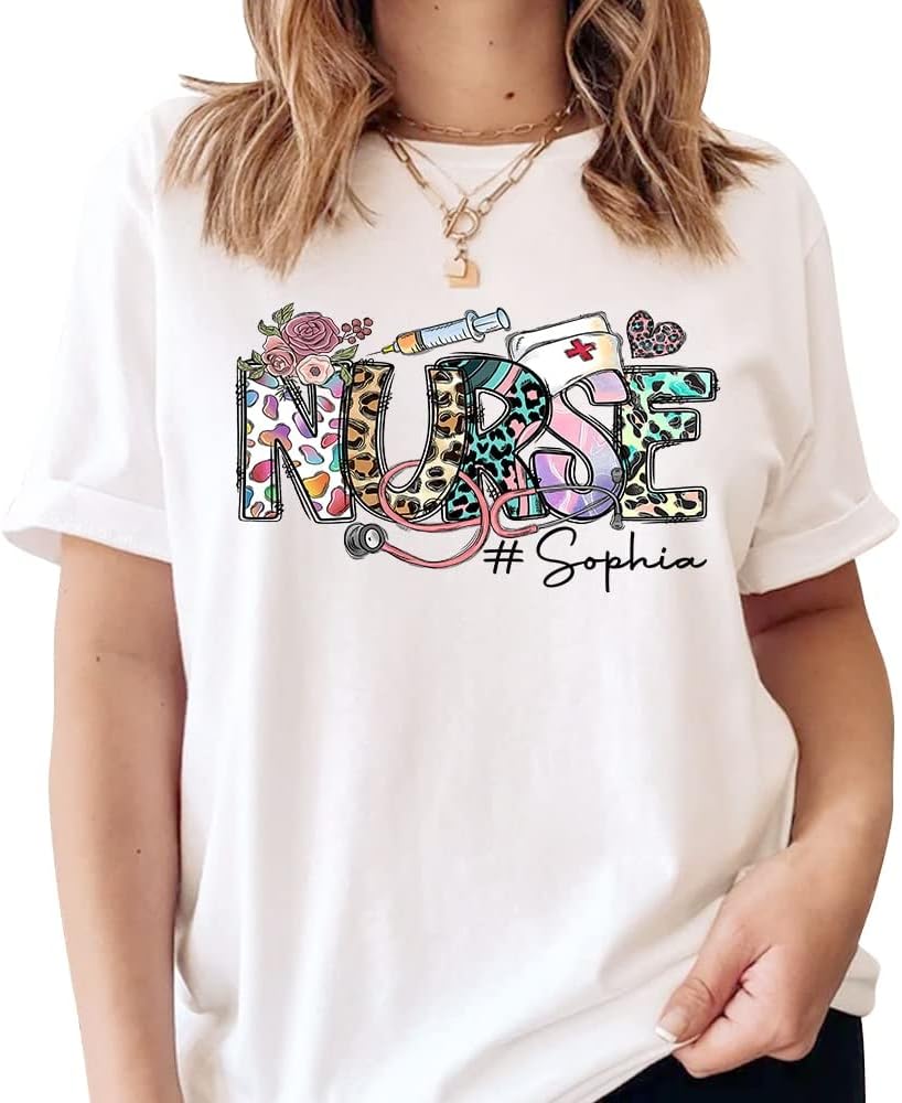 IZI POD Personalized Shirt Nurse SublimationCustom Name Nurse Shirt - Long Sleeve - Sweatshirt for Nurse's Day, Birthday,