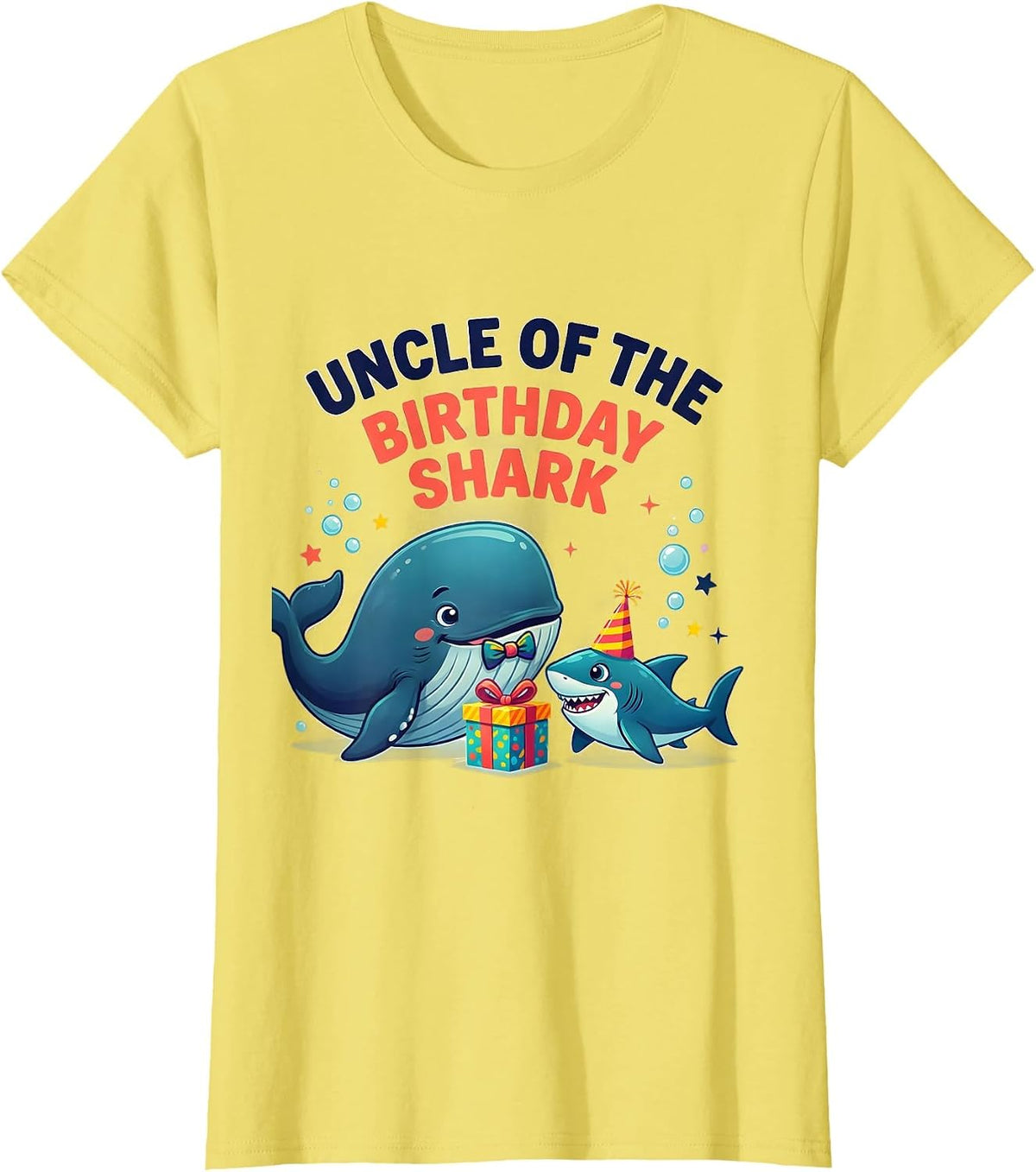 Uncle Of The Birthday Shark Colorful Family Matching T-Shirt - Lemon Yellow