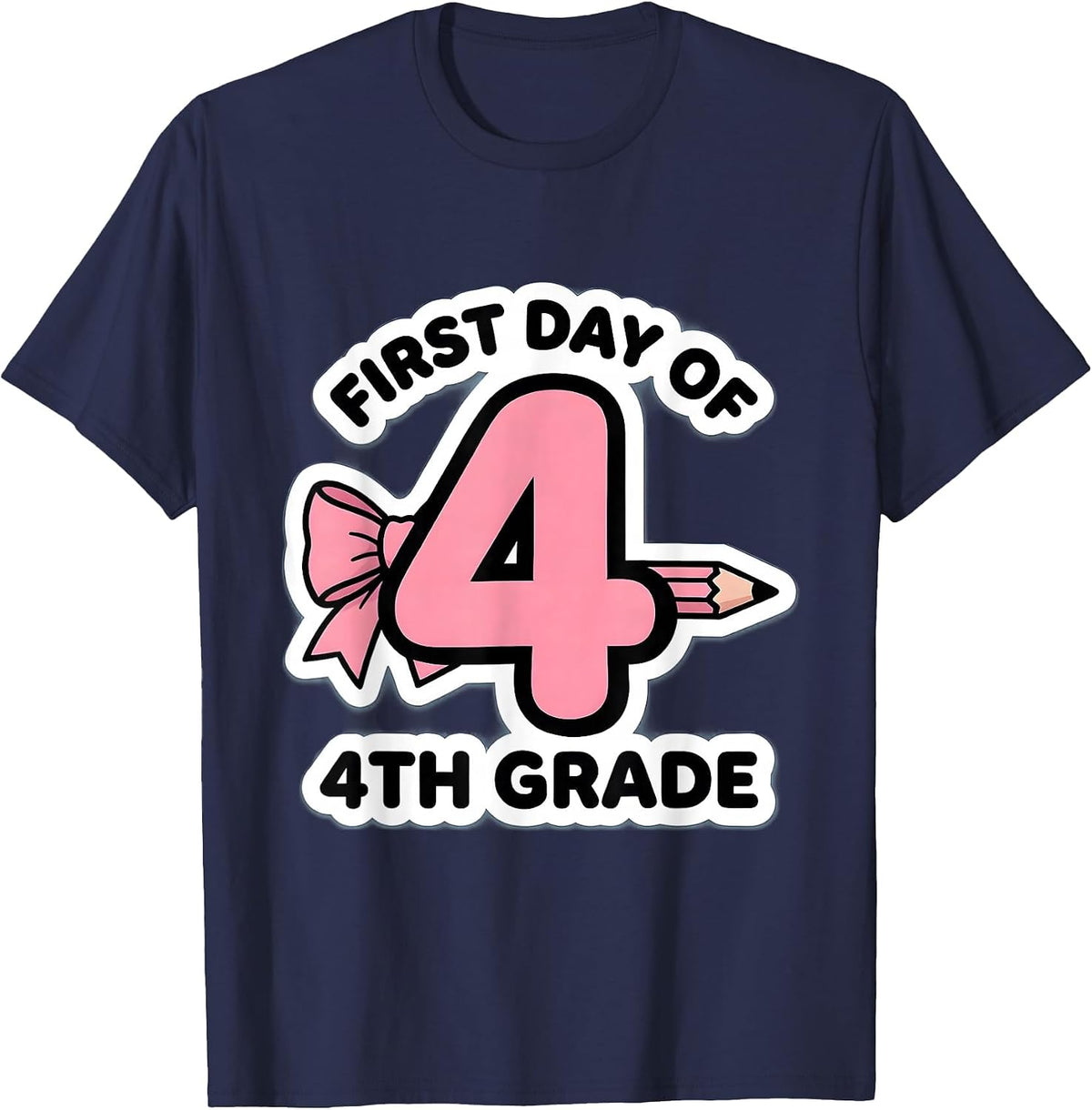 Men's First Day Of 4th Grade Coquette Bow Pencil Back To School T-Shirt - Navy Blue
