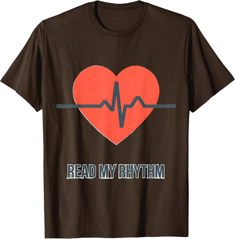 Men's Read My Rhythm Funny Nurse EKG Cardiology Medical Humor T-Shirt - Brown